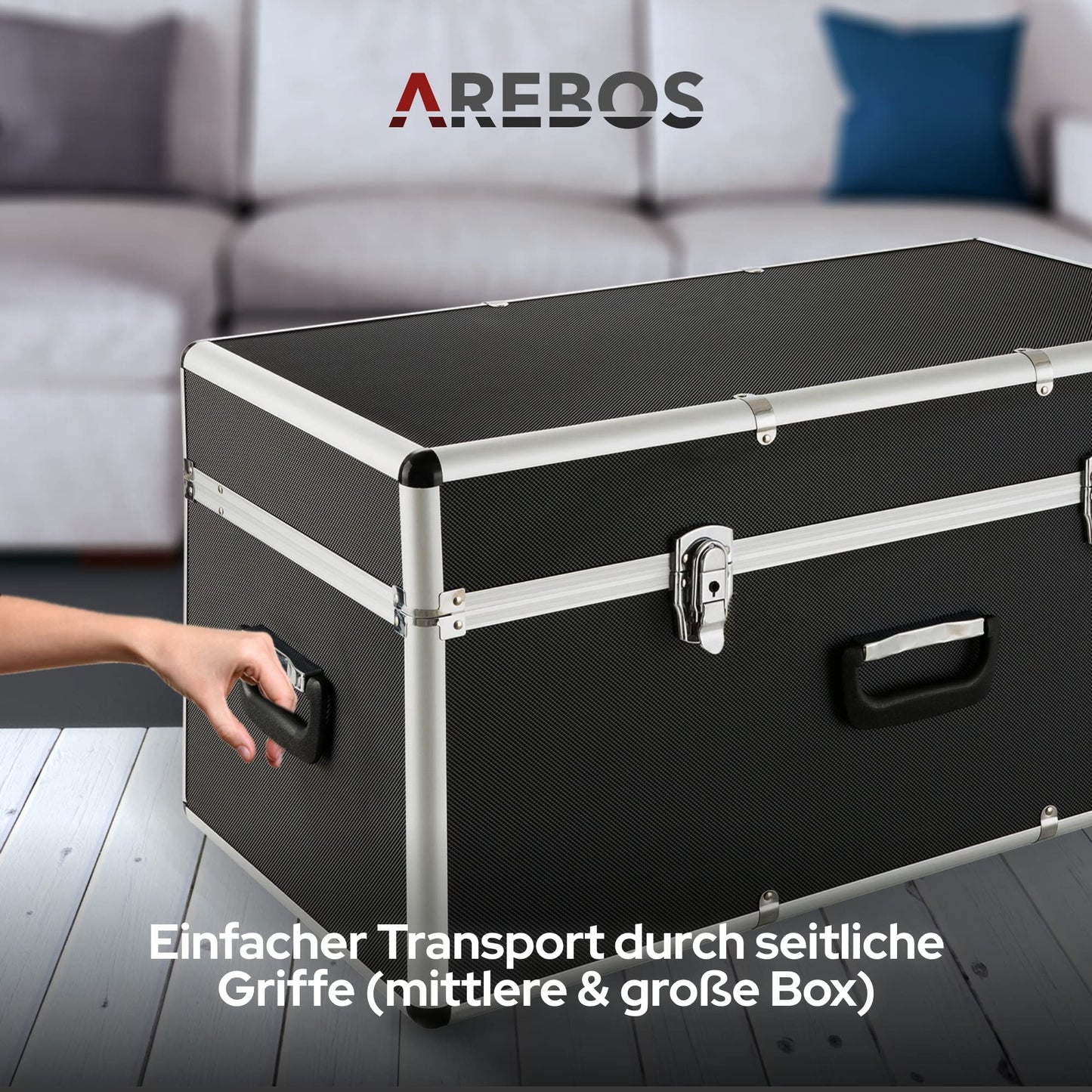 Arebos 3er Set Transportkoffer | Aluminium | 200 L Gesamtvolumen | abschließbar | inkl. Tragegriffe | Wasserdicht | Transportboxen | tragbarer Transportkoffer