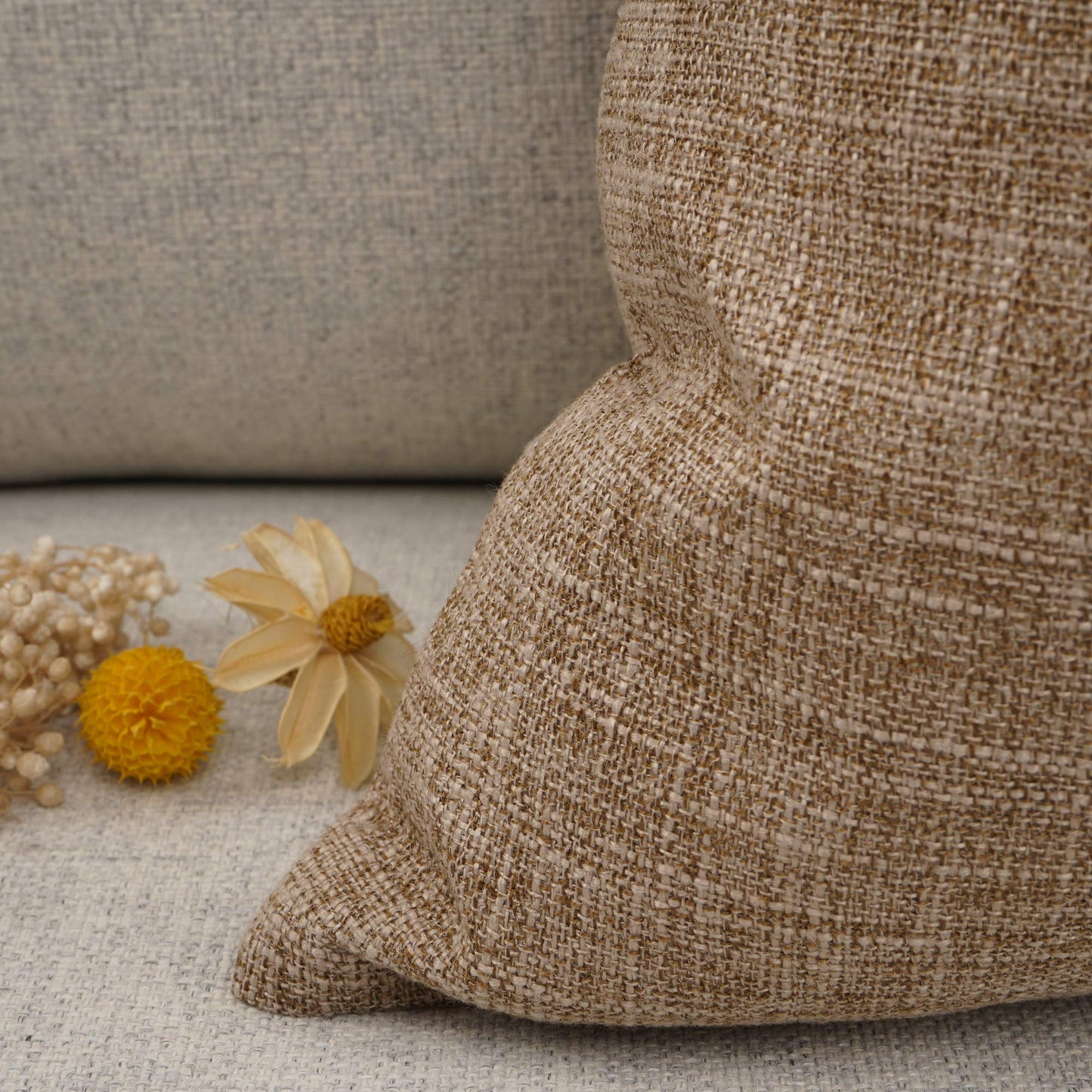 YOUR SMILE Dekorativer Kissenbezug aus Baumwollleinen, einfarbig, für Couch, Sofa, Bett, 55,9 x 55,9 cm, Khaki