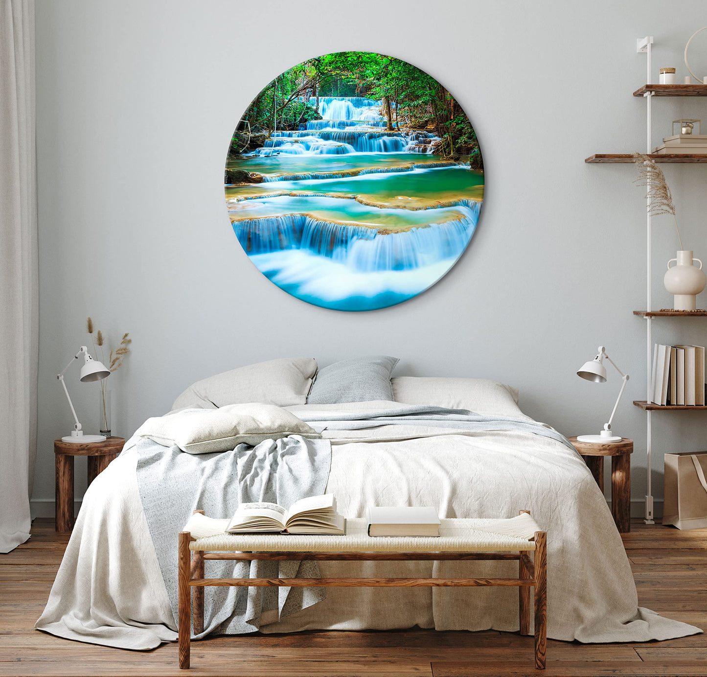 murando - runde Bilder Wasserfall 40x40 cm Leinwandbild 1 tlg Kunstdruck modern Wandbilder XXL Wanddekoration Design Wand Bild Kanchanaburi Thailand Wald Landschaft Natur c-B-10041-bc-a