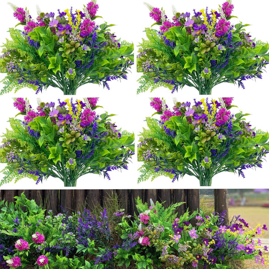 36 Stücke Kunstpflanzen Außenbereich, Kunstblumen Balkon Künstliche Balkonpflanzen Wetterfest, für die Heimdekoration, WAKISAKI (Magenta & Lavendel, 36)