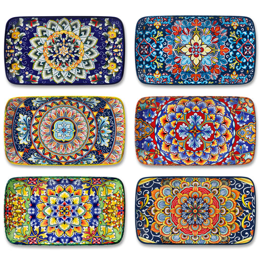 vancasso Servierplatten Porzellan, SIMI Rechteckige Teller Set, 6 teiligs Böhmischer Speiseteller, Dessertteller 6 Personen 24,7 x14,2 x H 3,1cm
