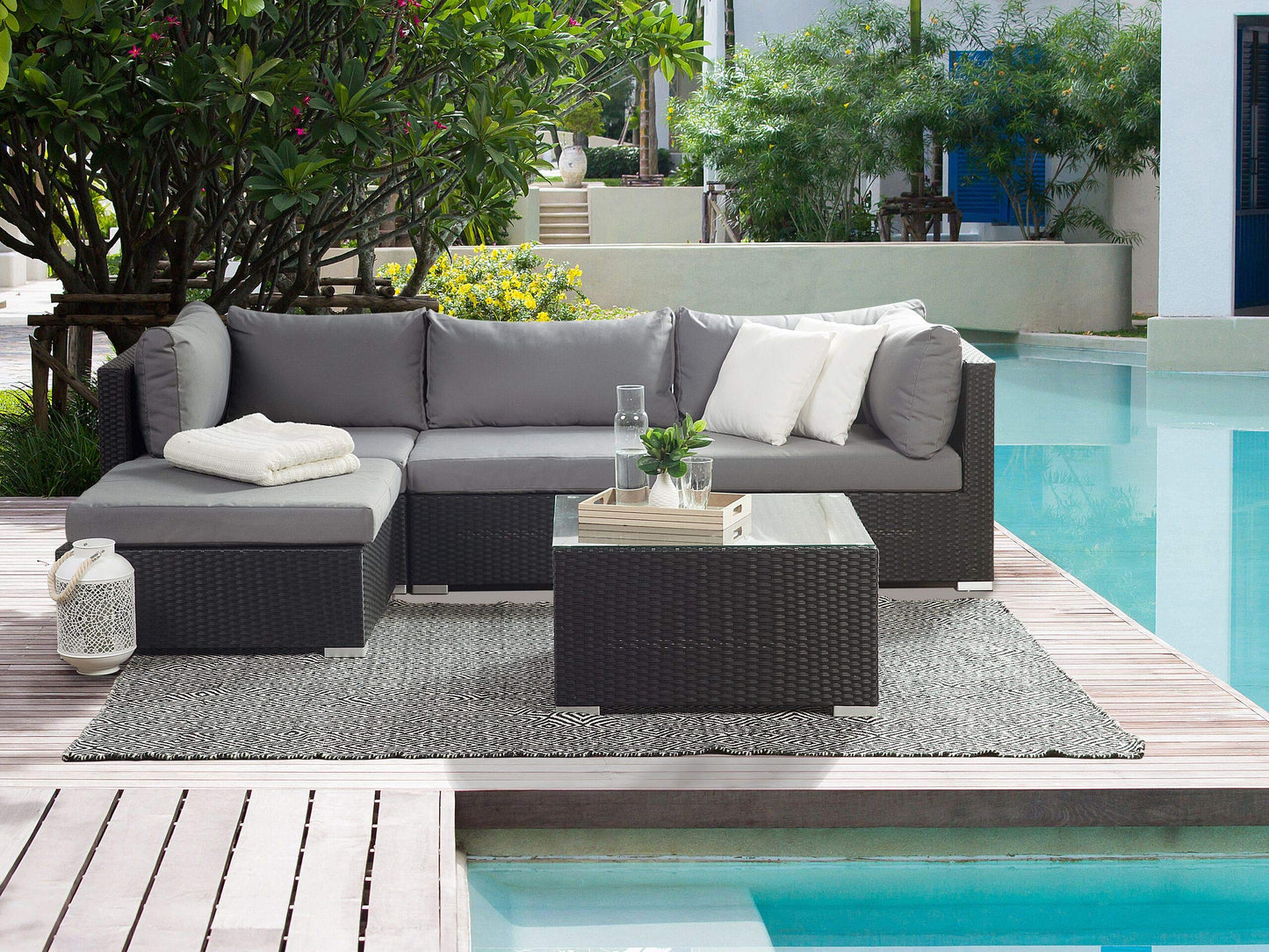 Exklusives Gartenmöbel 4er Set aus Rattan schwarz linksseitig Sano II