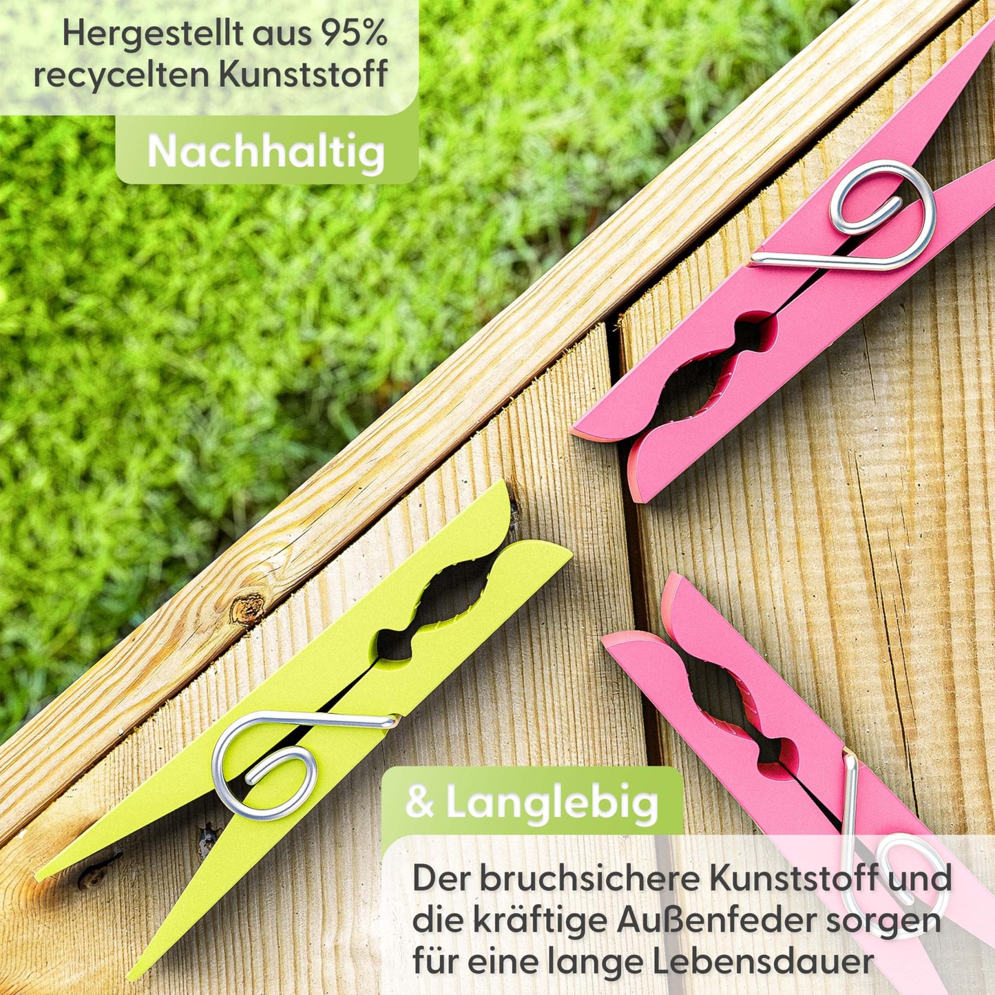 Luna® Wäscheklammern Plastik 50 Stück - Wäscheklammer aus recycelten UV beständigen Kunststoff - Wäscheklammern ohne Abdruck - 100% Farbecht - Wäscheklammern stabil mit Box - Made in Austria