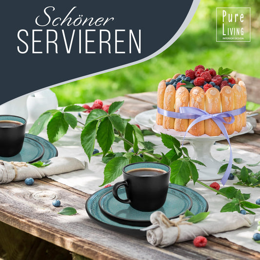 Steingut Geschirrset 6 Pers. Ibiza 24-tlg Hochwertiges Mediterranes TEST SEHR GUT Steingut Geschirr Set - Schüssel- und Teller Set - Tafelservice 6 Personen Geschirrsets Pure Living in Petrol