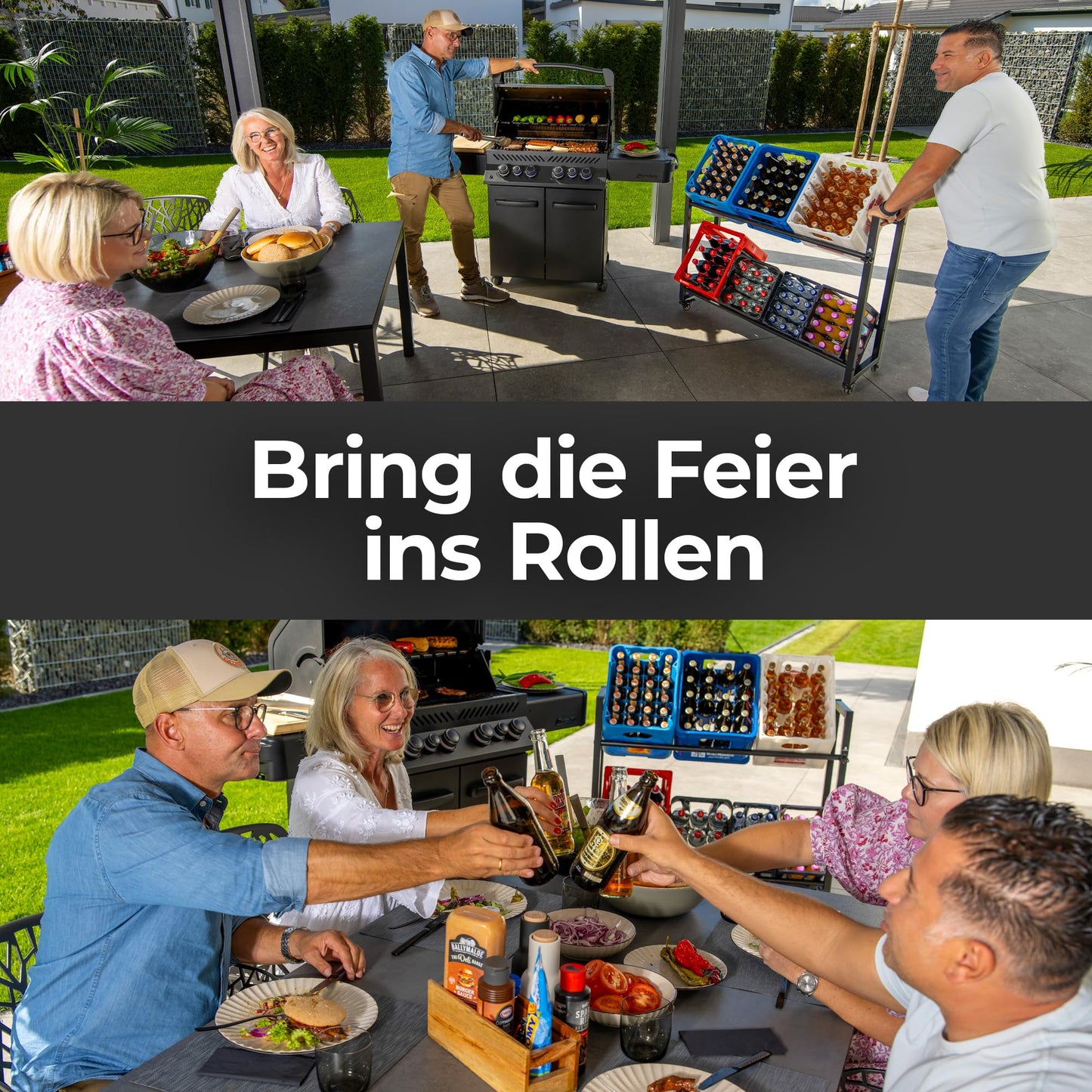 KARASTEIN® Getränkekistenregal 4/6 Kisten Flaschenregal [mit Rollen und Flaschenöffner] Transportieren & Lagern Getränkeregal Kistenregal Regal Getränkekisten Bierkisten Regal Farbe Elegantes Schwarz