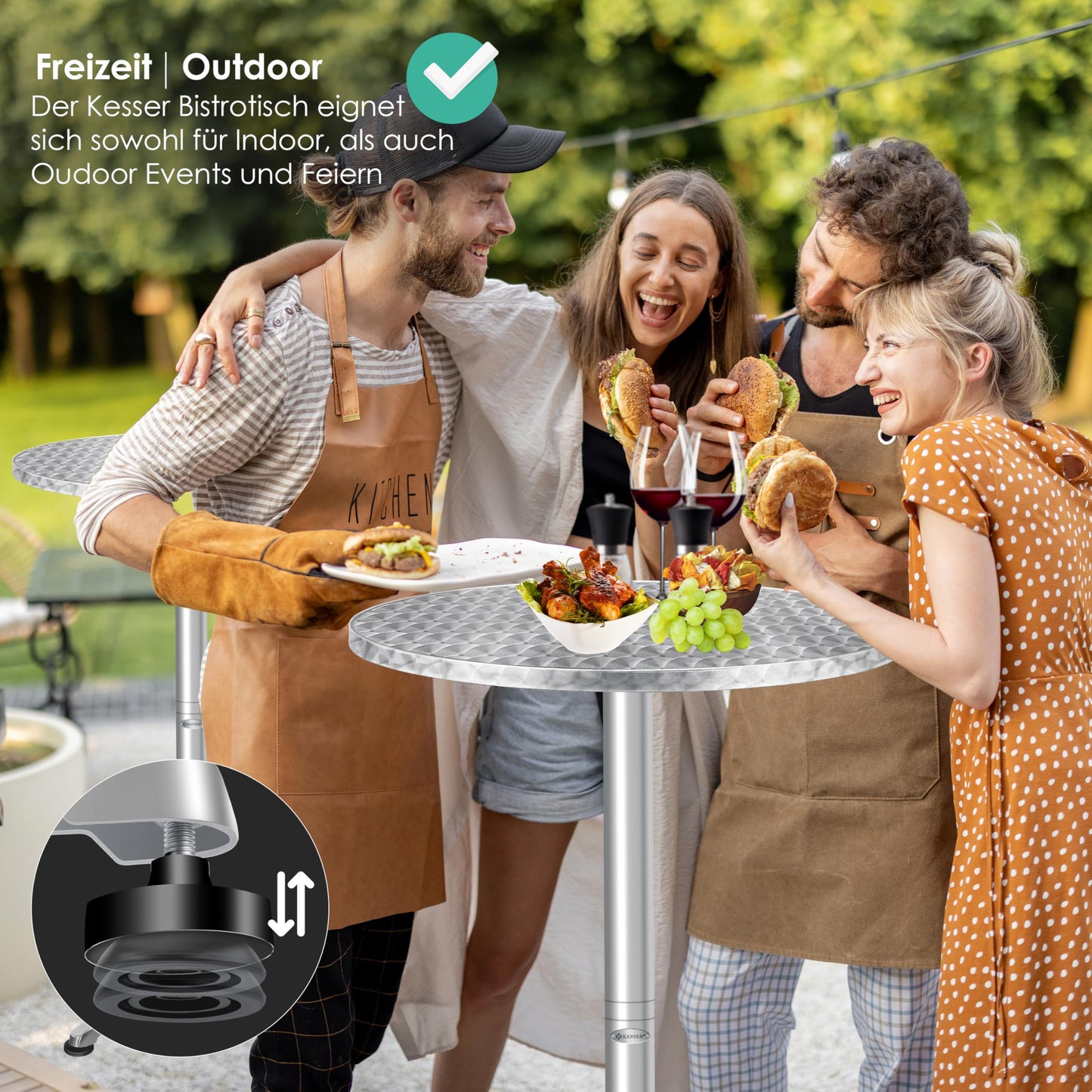 KESSER® 2in1 Stehtisch klappbar Bistrotisch 2er Set | Aluminium Edelstahlplatte | höhenverstellbar 70cm / 115cm | Partytisch Tisch Ø 60cm | In- & Outdoor Empfangstisch | Klapptisch mit Cover Silber