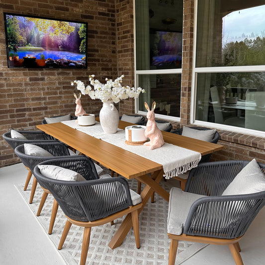 PURPLE LEAF 9-TLG Gartenmöbel Aluminium Terrassenmöbel 8 Gartenstühle mit Tisch Rostfrei Balkonmöbel Essgruppe Gartengarnitur, Natur