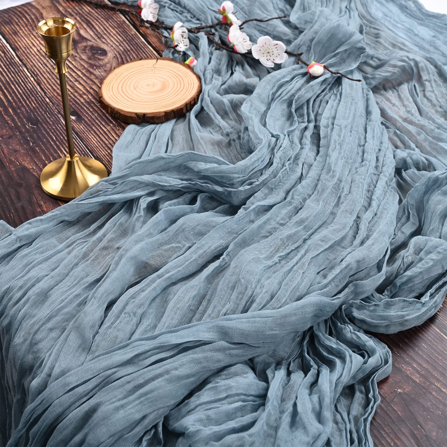 2 Stück Seihtuch-Tischläufer Staubiges Blau,90 x 300 cm Rustikaler Gaze-Stoff Boho-Tischläufer Käsetuch Cheesecloth Tischläufer Hochzeit Tischdecke für Hochzeitsfeier Brautparty Tischdekoration