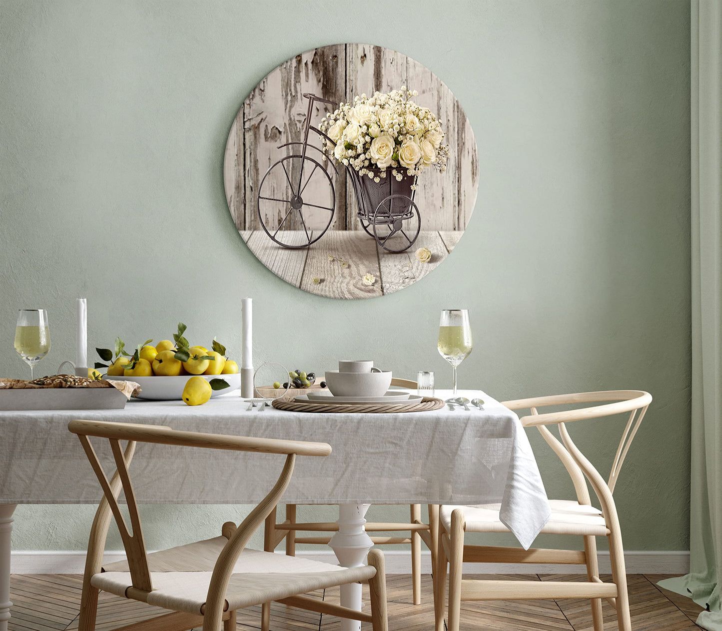 murando - runde Bilder Blumen Holzoptik 40x40 cm Leinwandbild 1 tlg Kunstdruck modern Wandbilder XXL Wanddekoration Design Wand Bild Rose Fahrrad Herz n-C-10010-bc-a