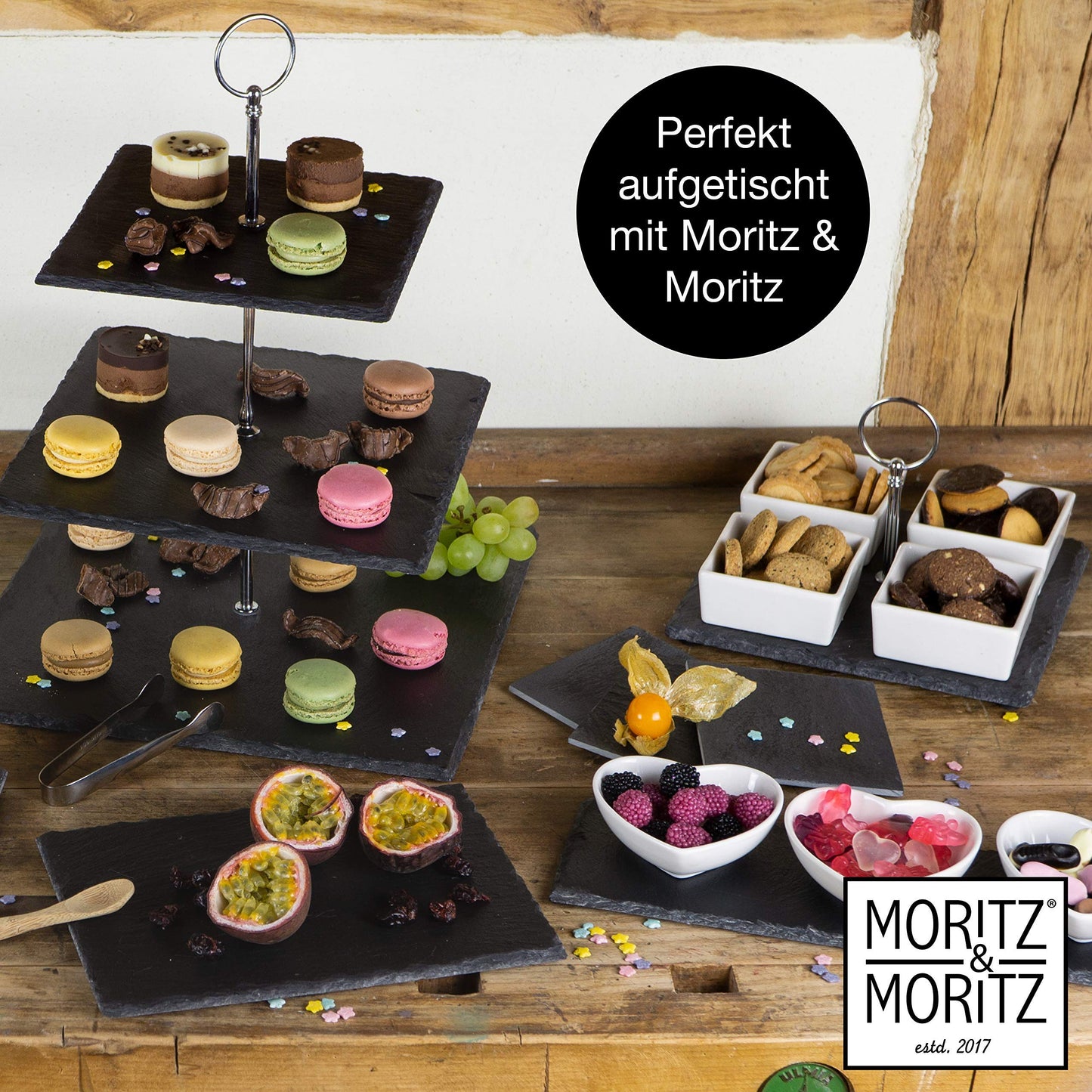 Moritz & Moritz 6 x Schieferplatte Servierplatte 30x40 cm mit Kreidestift - Schieferplatten fürs Buffet, Sushi und Käse - Perfekt zum Anrichten und als Deko
