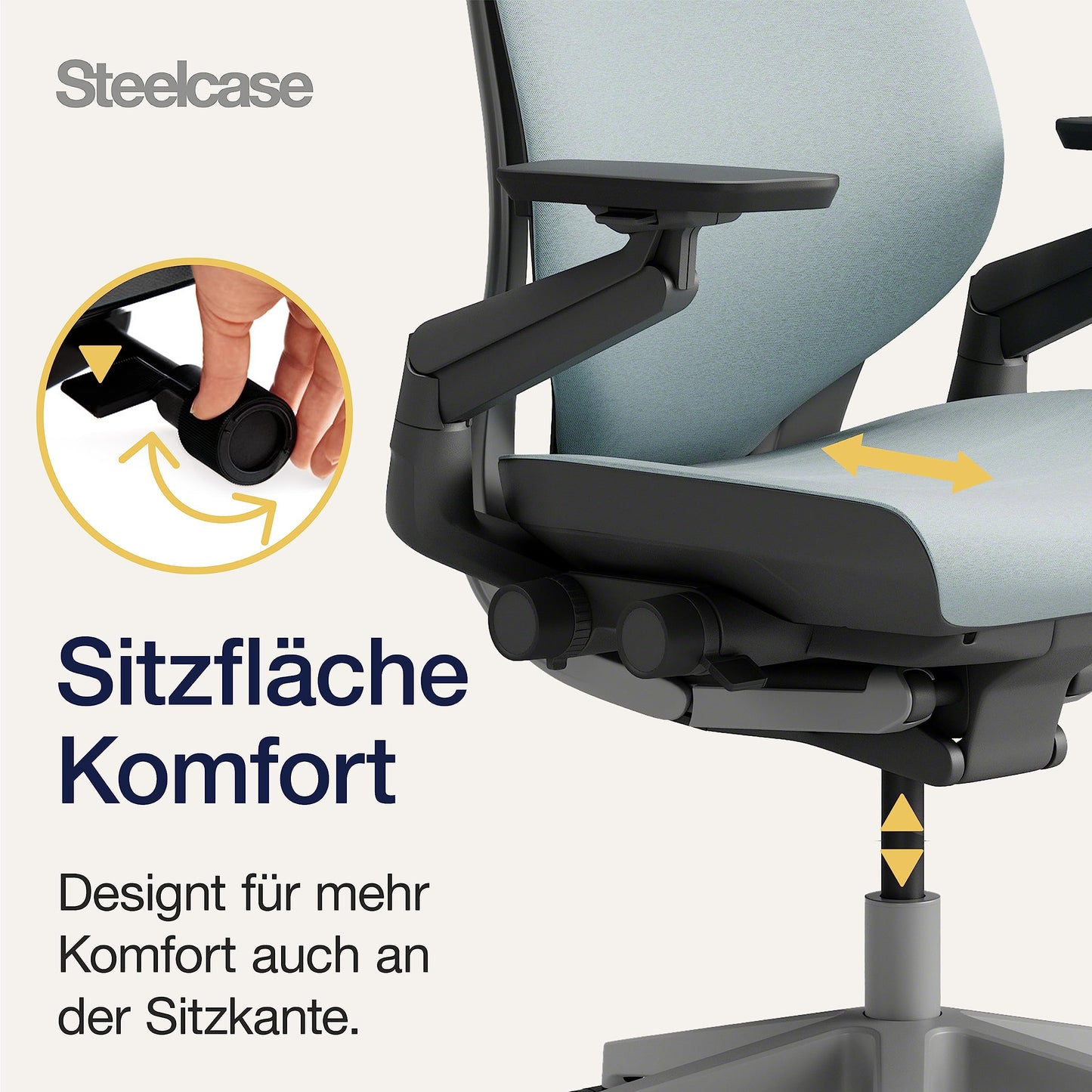 Steelcase Gesture Ergonomischer Bürostuhl mit 360° Armlehnen und 3D-Live Back Lumbalstütze Sturmhorizont