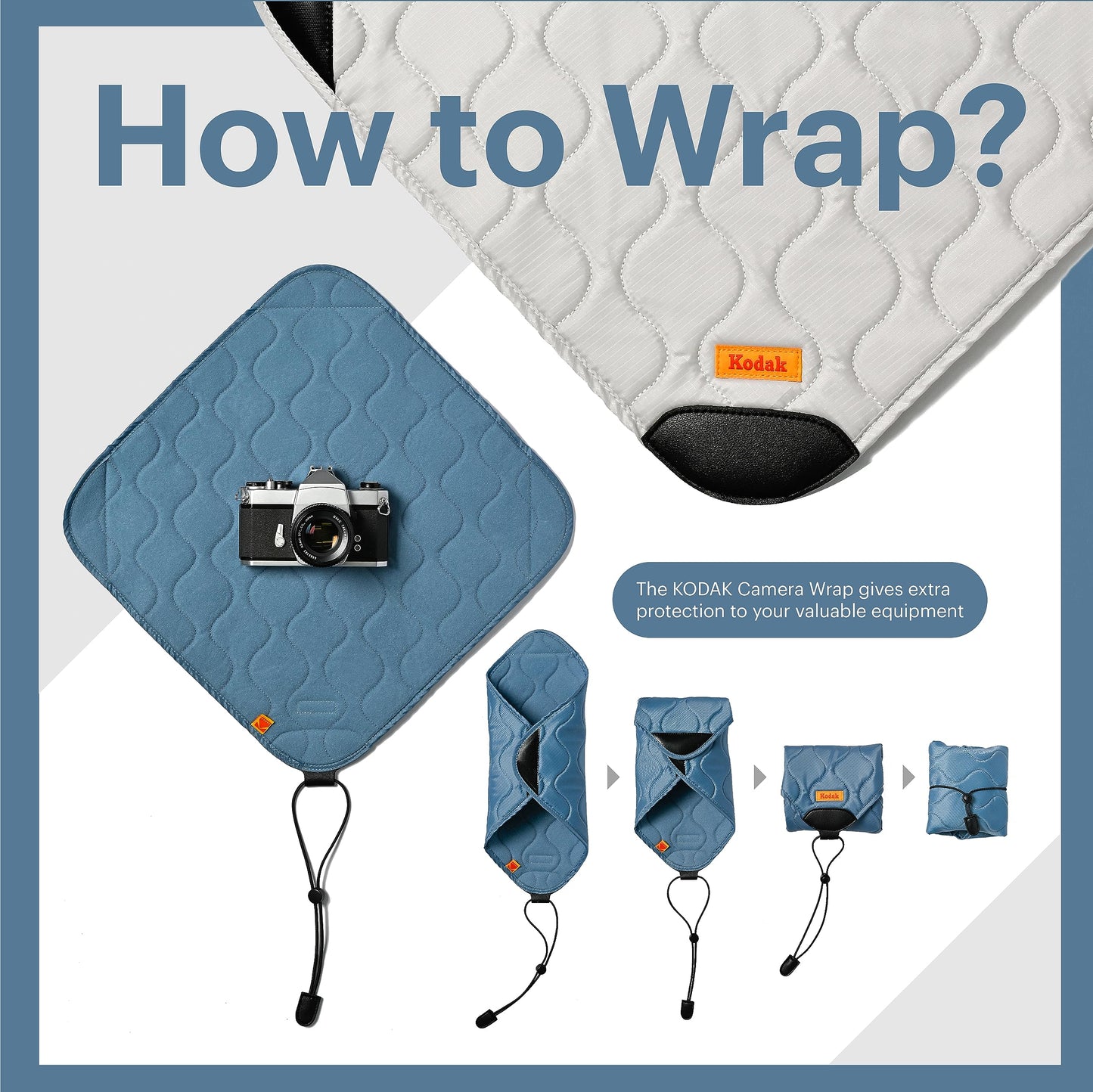 KODAK Camera Wrap Einschlagtuch Kamera, Größe L 38.5x38.5 cm-wasserabweisendes,kratzfestes und staubfreies Schutzhülle Protective Wrap für Spiegelreflexkameras und Teleobjektive(Hellgrau)[EIN Artikel]