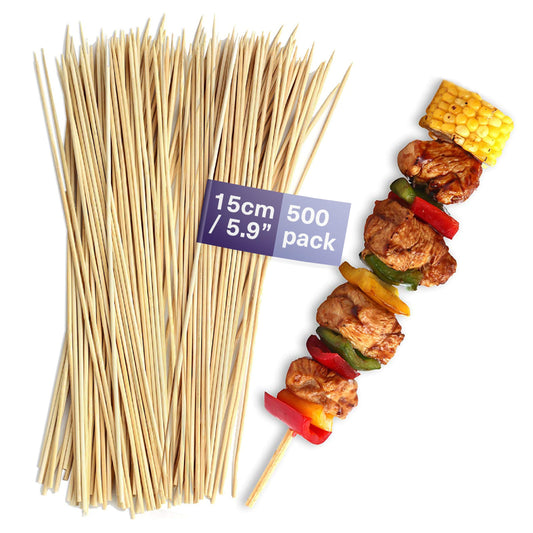MATANA 500 Schaschlikspieße Holz, 15cm - Holzspieße für Grillpartys, Grillspieße Bambus - Kebab, Schokoladenbrunnen, Fingerfood, Snacks - Stabil & Umweltfreundlich