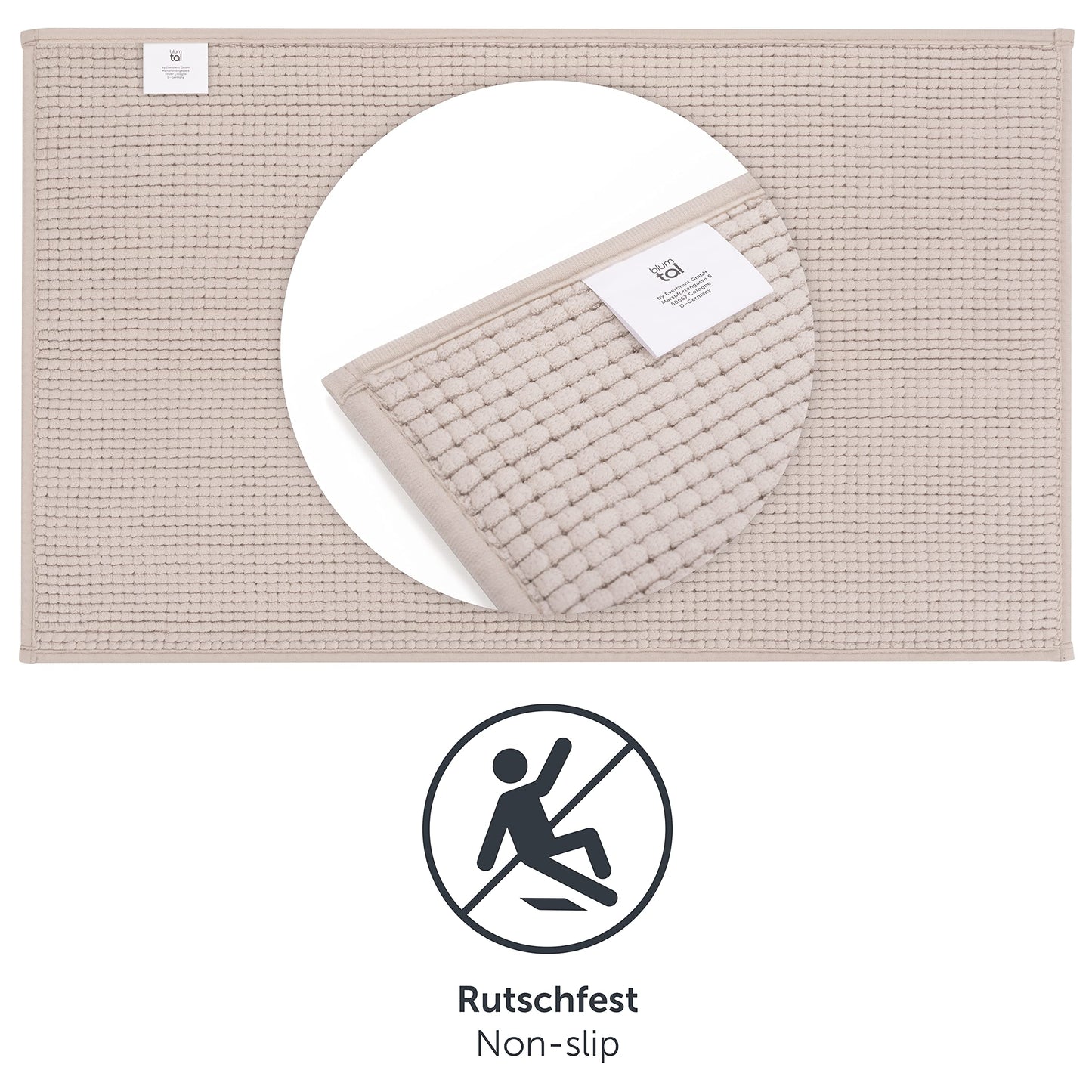Blumtal Badematte 70x120 cm Chenille - Oeko-TEX zertifizierter Badteppich - Badematten & Badteppiche - Duschvorleger - Badvorleger rutschfest waschbar - Badezimmerteppich groß - Badematte Grau