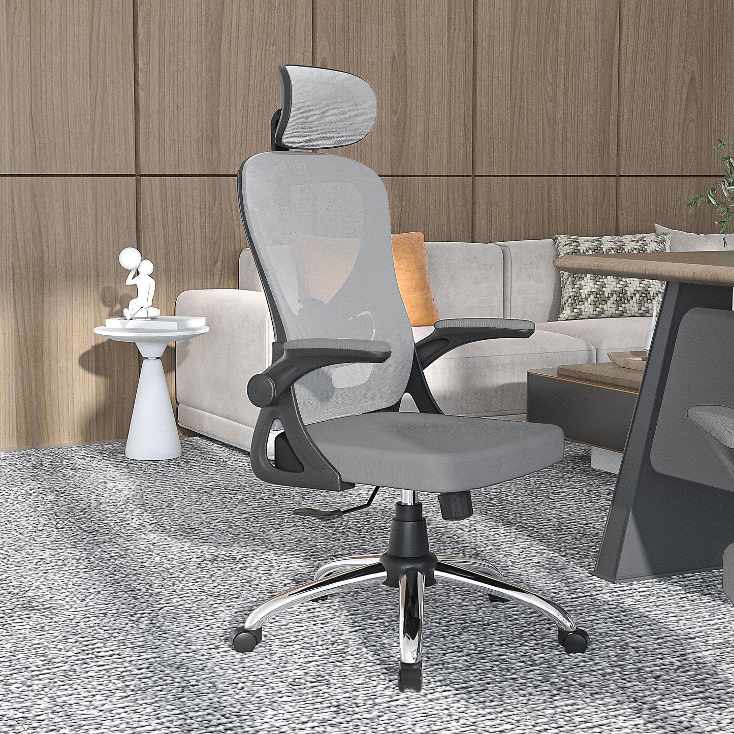 VECELO Ergonomischer Bürostuhl mit hoher Rückenlehne, mit Verstellbarer Kopfstütze