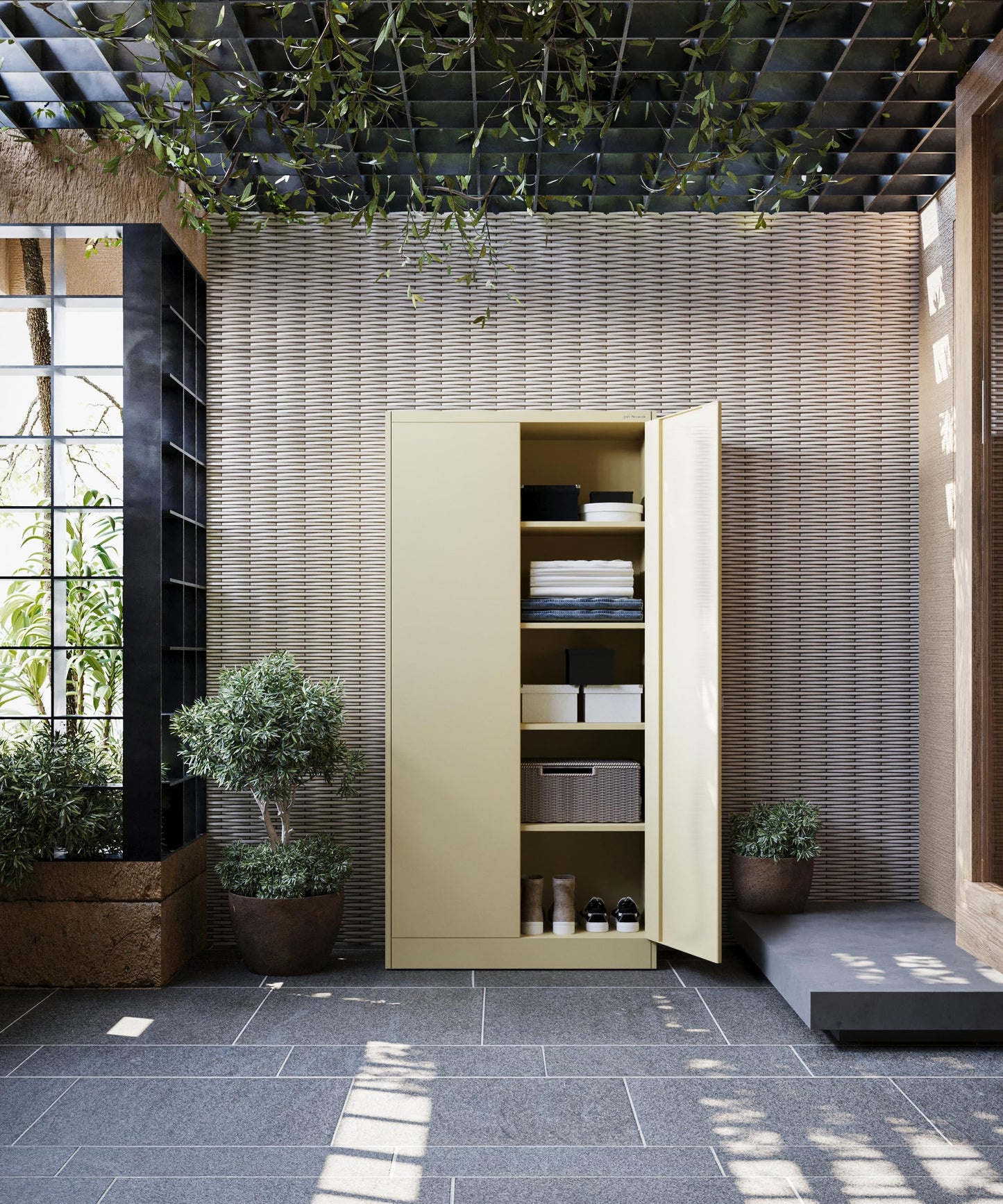 Jan Nowak Aktenschrank C001 Büroschrank Metallschrank Stahlschrank Aufbewahrungsschrank Pulverbeschichtet 4 Verstellbare Fachböden Abschließbar 185 cm x 90 cm x 40 cm (Beige)