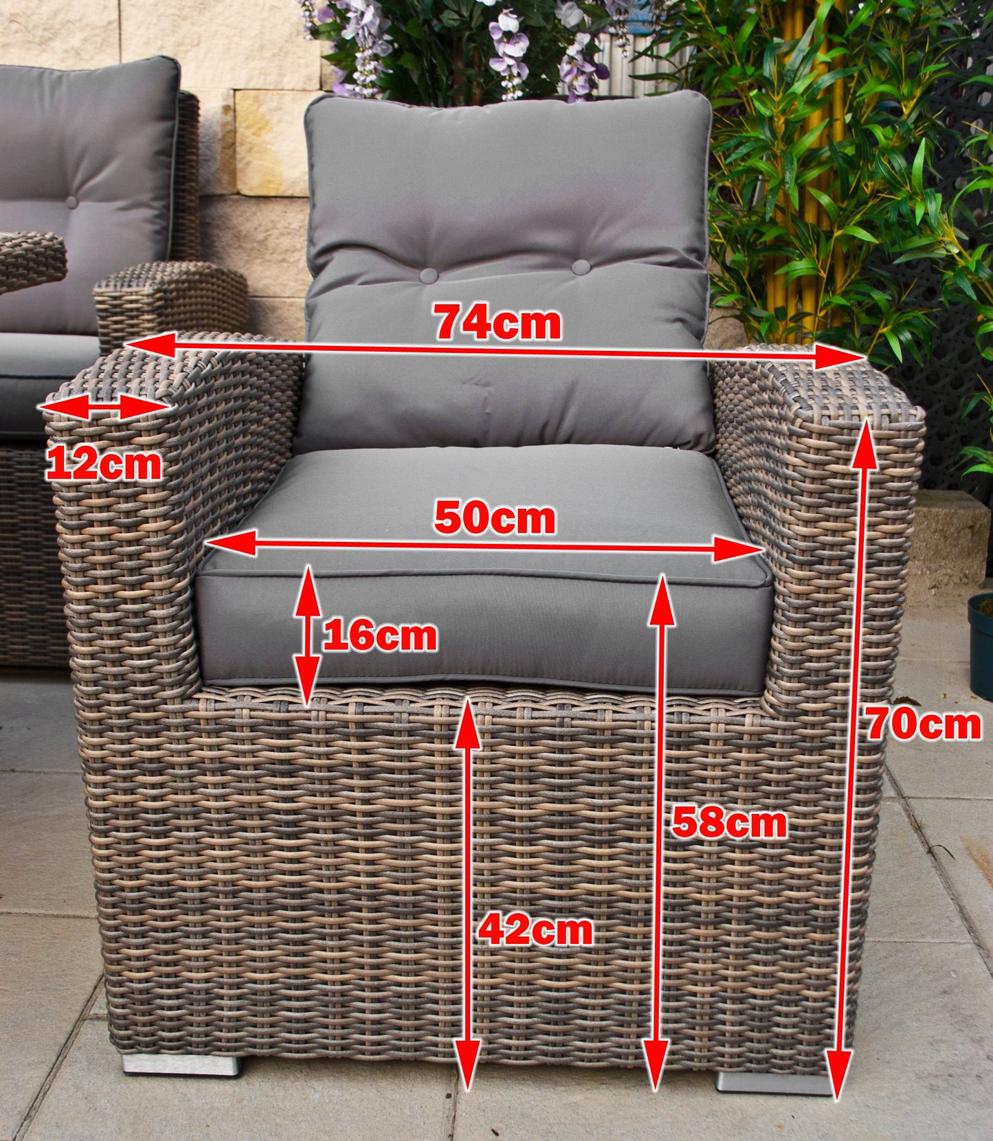 hohe Dining Lounge - DEUTSCHE Hersteller - 8 Jahre GARANTIE - EIGENE Produktion - PolyRattan Gartenmöbel Essgruppe Sessel Naturfarben Rundrattan Grau