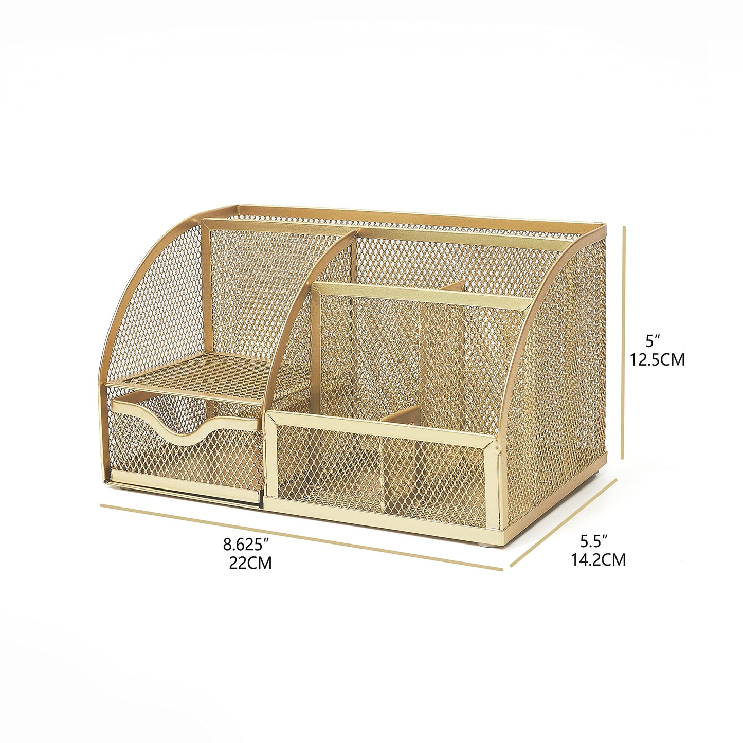 Annova Mesh Desk Organizer Office mit 7 Fächern + Schublade/Schreibtischordnung Candy/Stifthalter/Multifunktions-Organizer (Gold)