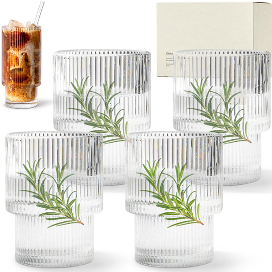 KIVY Geriffelte Wassergläser [4er Set] - Trinkgläser Set Wasserglas - Stapelbares Trinkglas Wasserglas Set - Wassergläser Modern Saftgläser - Ästhetische Gläser Water Glasses - Robust (4x190ml)