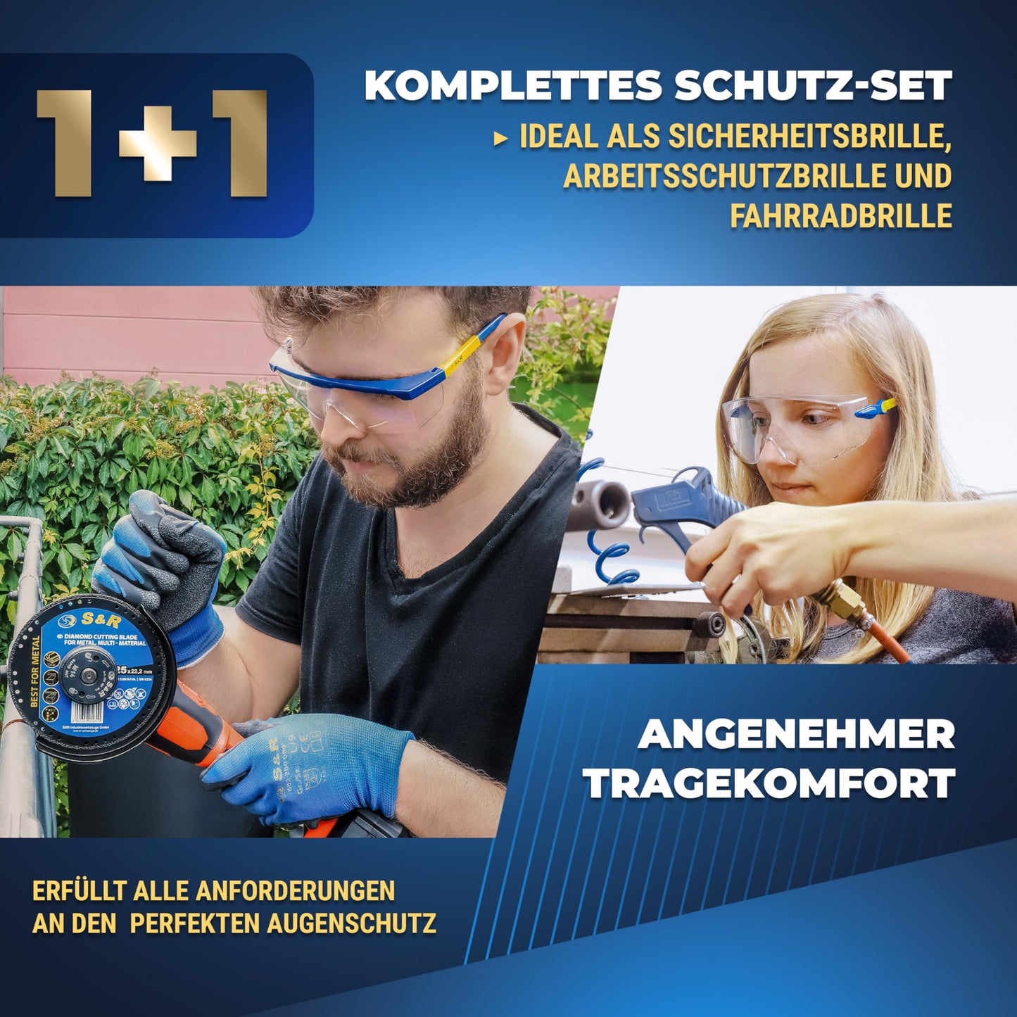 S&R Schutzbrille Set: Schlagfeste Sicherheits- und Arbeitsbrille mit UV-Schutz – Transparente Vollsicht-Überbrille aus Polycarbonat für optimalen Augenschutz