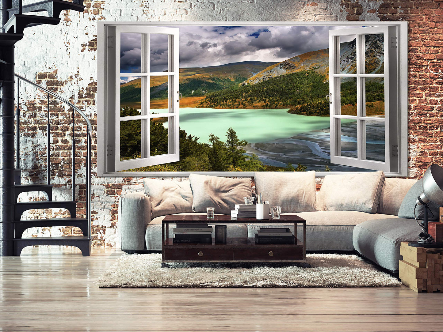 murando Wandbild Mega XXXL Fensterblick Einteiliger XXL-Format Kunstdruck zur Selbstmontage Leinwandbilder moderne Bilder DIY Wanddekoration Wohnung Deko Gebirge c-C-0379-ak-e