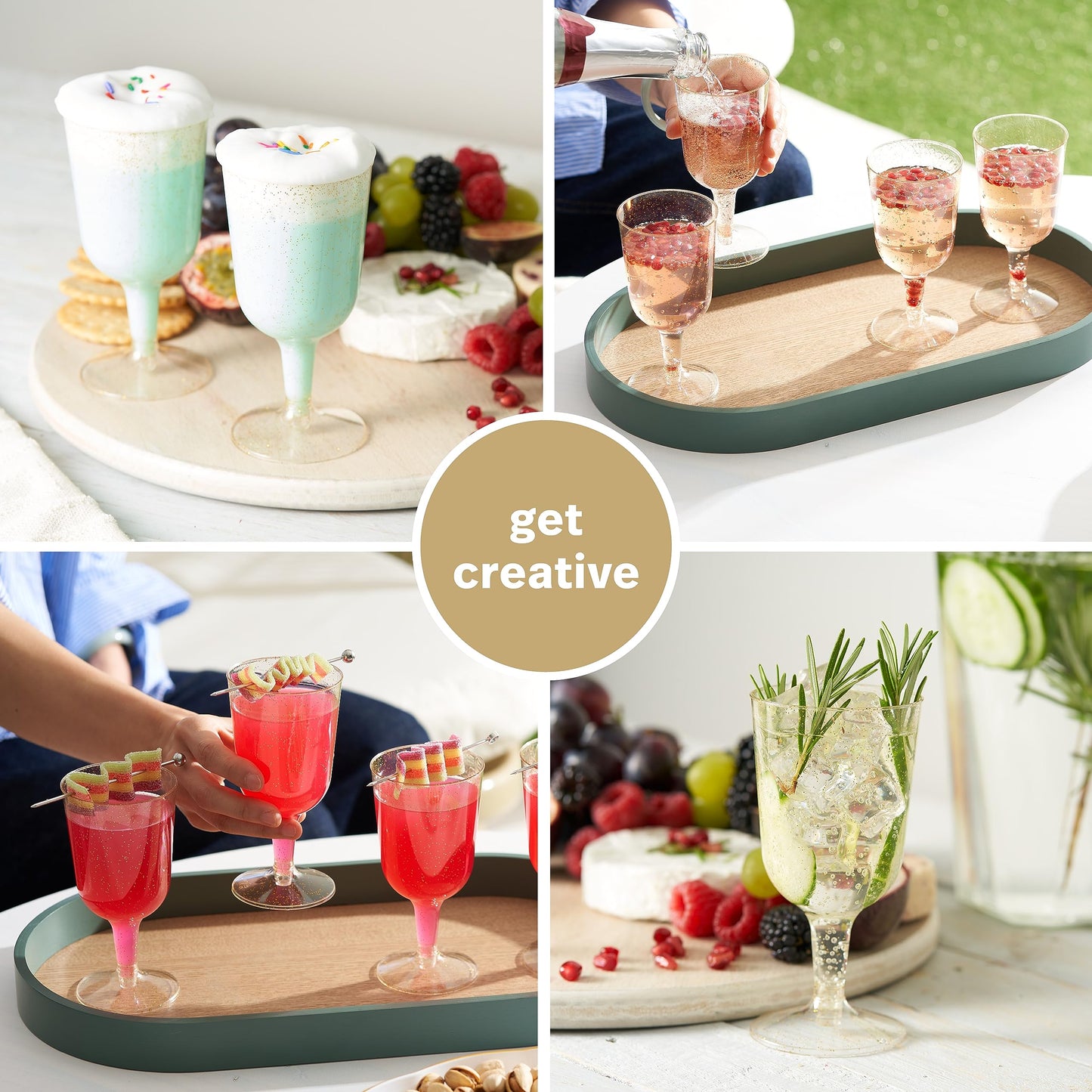 MATANA 50 Premium Weingläser Plastik mit Goldglitter, 180ml - Weingläser aus Kunststoff, Glitzer Weingläser, Cocktailgläser, Weinbecher, Plastikbecher für Hochzeiten, Partys - Stabil & Mehrweg