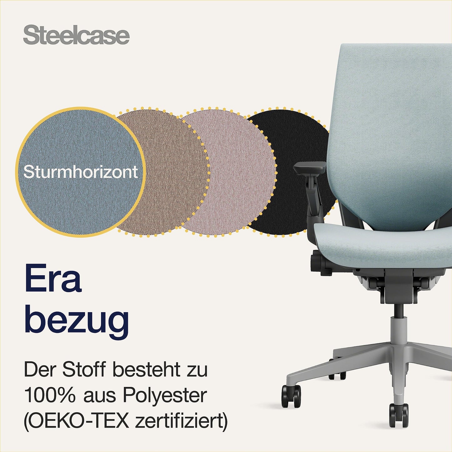 Steelcase Gesture Ergonomischer Bürostuhl mit 360° Armlehnen und 3D-Live Back Lumbalstütze Sturmhorizont