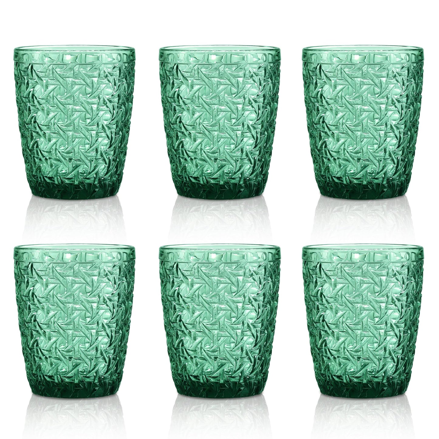 Joeyan 300ml Grün Gläser Set 6 Teilig,Vintage Trinkgläser Bunt mit Geprägtem Design,Farbig Wassergläser Spülmaschinenfest