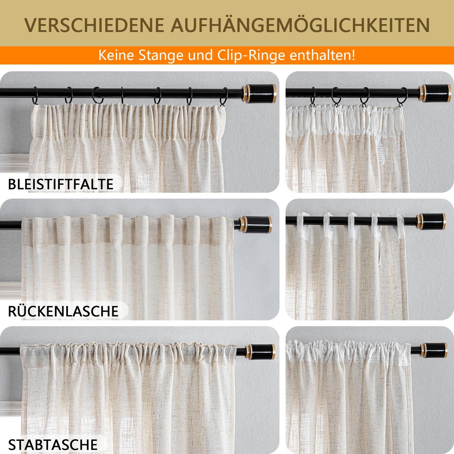 MYSKY HOME Gardinen mit Kräuselband Leinen Vorhänge Wohnzimmer Gardine Leinenoptik für Schienensystem 2er Set H 245 x B 140 cm Curtains für Kinderzimmer Moderne Natur Vorhang, Leinenfarbe