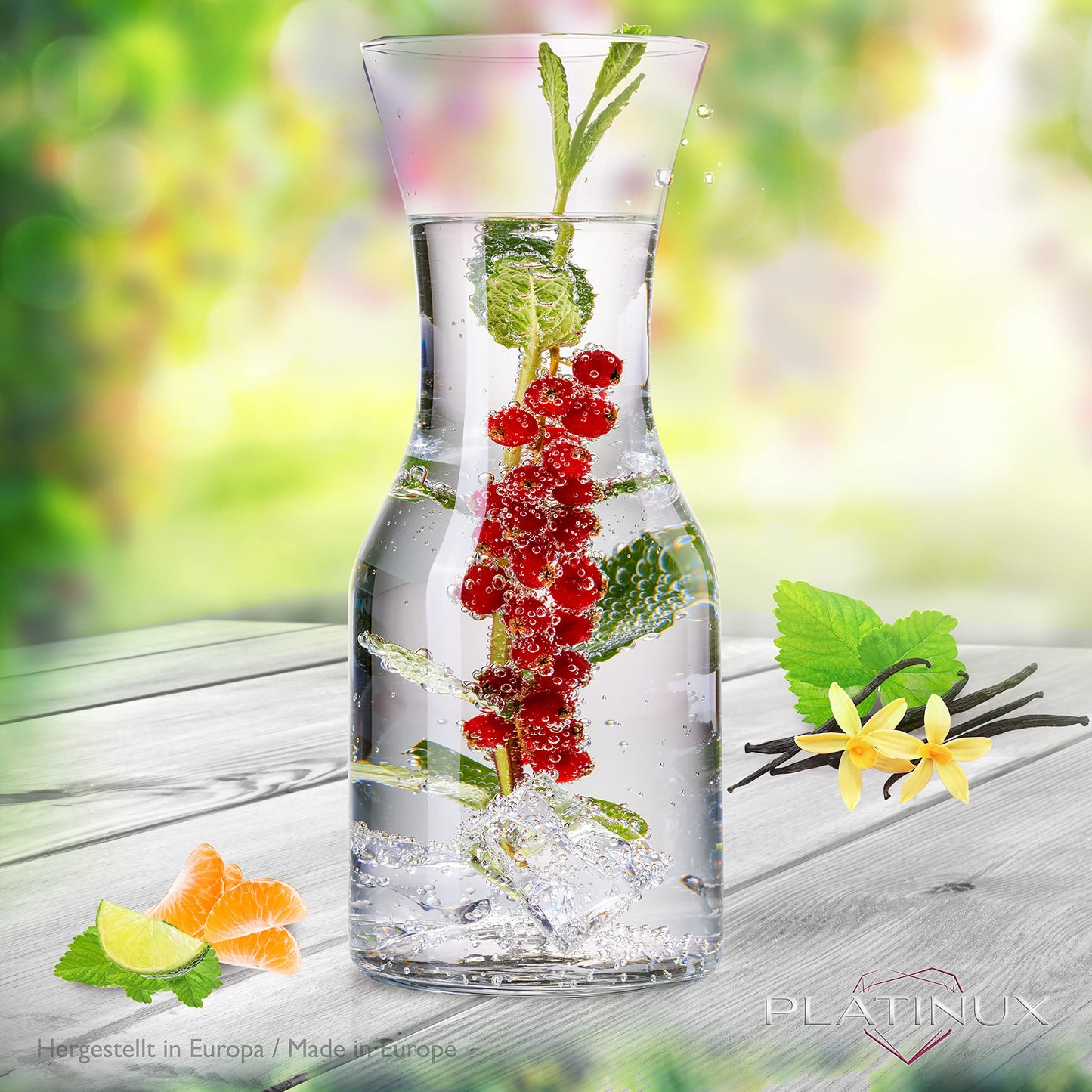 PLATINUX Karaffen 600ml, max. 1,1 Liter aus Glas 2 Stück Wasserkaraffe Wasserkrug Glaskanne Getränkekaraffe Kanne