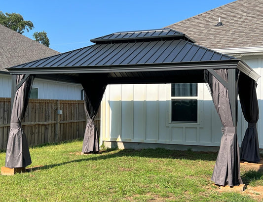 PURPLE LEAF Alu Pavillon 4 x 4.6 m Wasserdicht Stabil Winterfest Gartenpavillon mit Stahldach Hardtop Pavillon mit Seitenteile, Grau