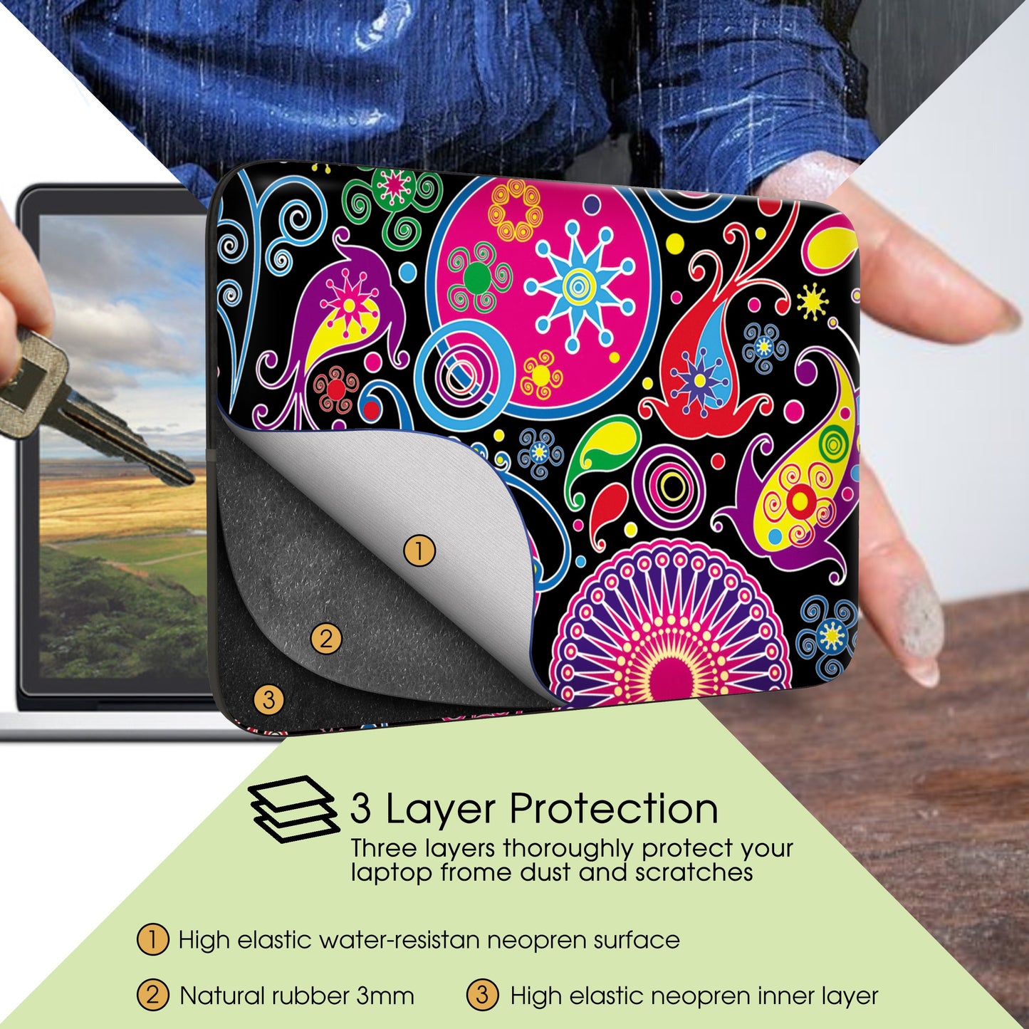 Sidorenko Laptop Tasche für 14-14,2 Zoll - Universal Notebooktasche Schutzhülle - Laptoptasche aus Neopren, PC Computer Hülle Sleeve Case Etui, Rosa/Schwarz