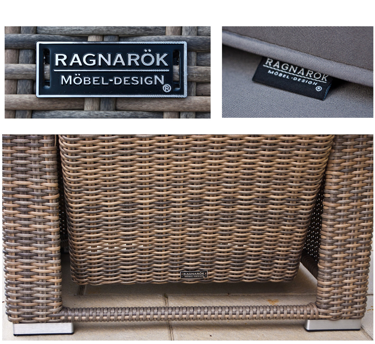 hohe Dining Lounge - DEUTSCHE Hersteller - 8 Jahre GARANTIE - EIGENE Produktion - PolyRattan Gartenmöbel Essgruppe Sessel Naturfarben Rundrattan Grau