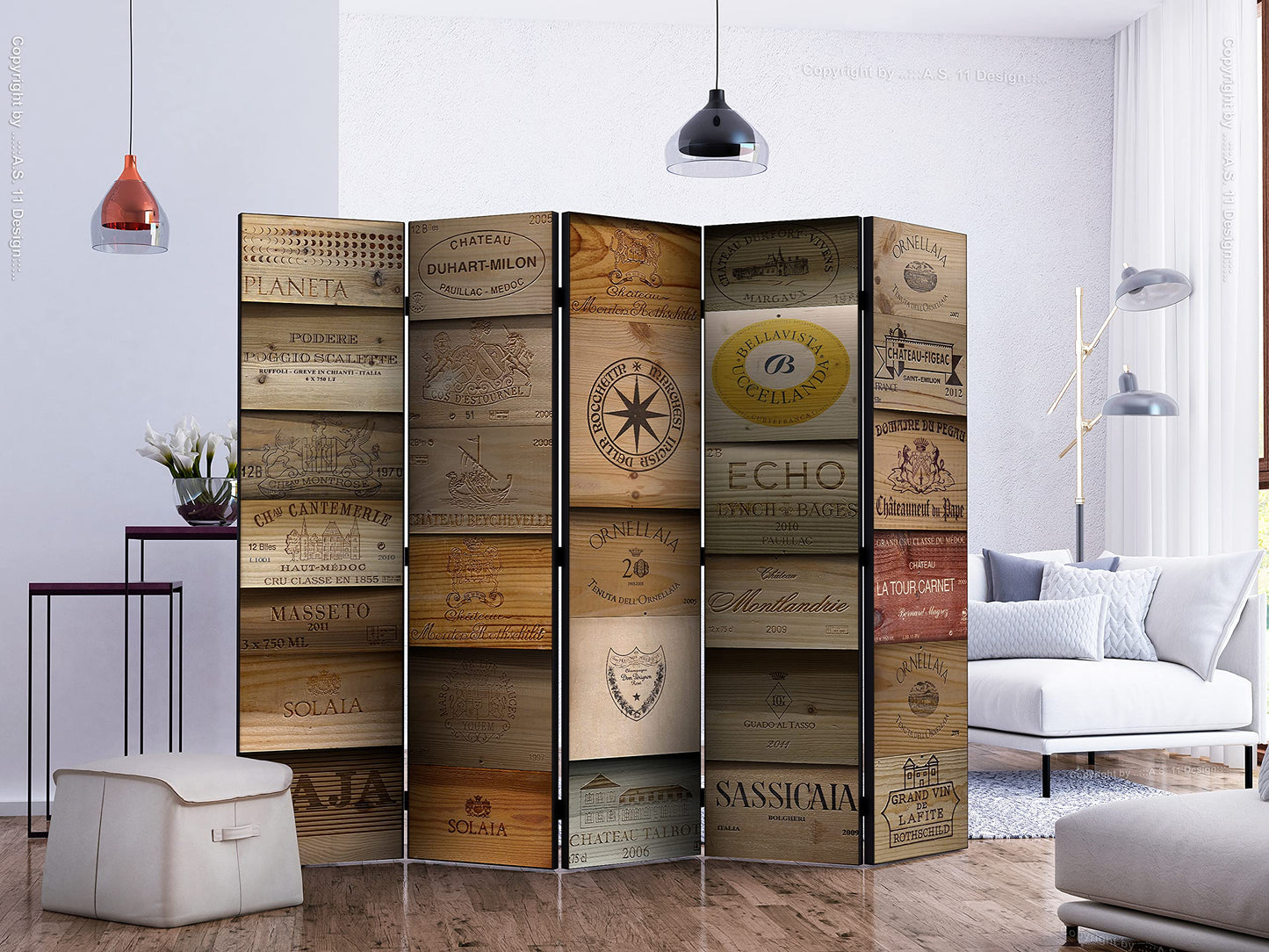 murando Akusticher Raumteiler Retro Vintage Foto Paravent 225x172 cm beidseitig auf Vlies-Leinwand Bedruckt Akustikschaum Trennwand Spanische Wand Sichtschutz Home Office Holzoptik f-A-0540-z-c