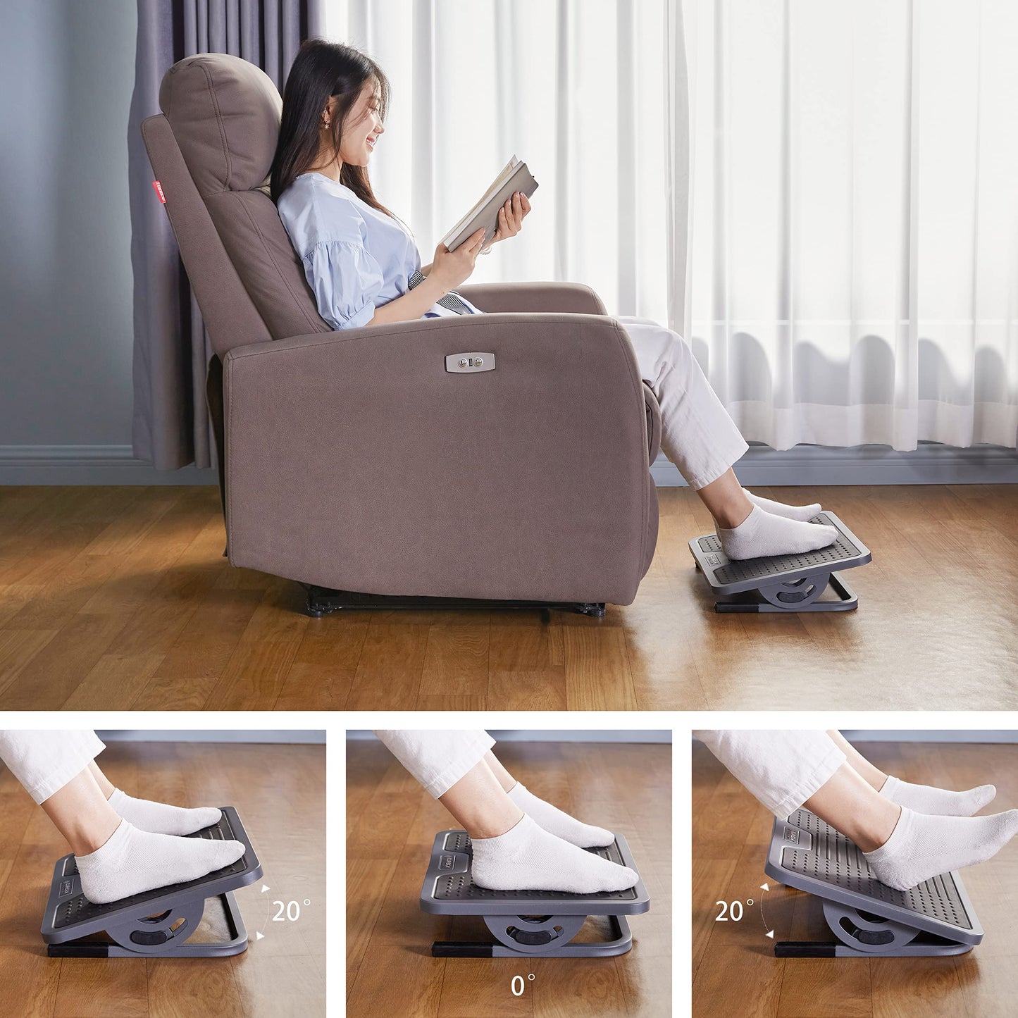 EUREKA ERGONOMIC Fußstütze Verstellbar Fußauflage mit Massagefläche Büro Schreibtisch Fußbank für Büro und Zuhause Schwarz und Grau