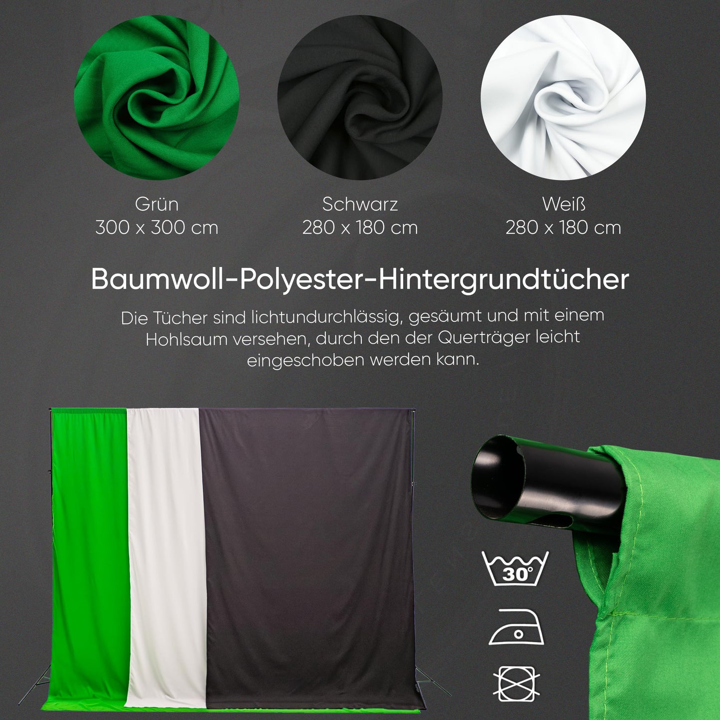 PIXETOOL Fotostudio Set - Greenscreen (3 x 3 m) mit Ständer (0,9 x 2,6 m) - Softbox mit Lampen Set - Green Screen Fotohintergrund - Reflektor - Studiolicht Fotolampe - Streaming Fotografie Zubehör