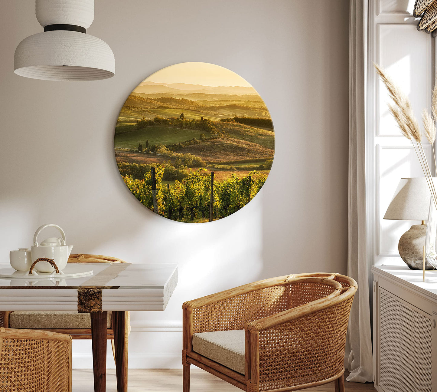 murando - runde Bilder Landschaft Toskana 80x80 cm Leinwandbild 1 tlg Kunstdruck modern Wandbilder XXL Wanddekoration Design Wand Bild Berge Bäume Natur Panorama c-B-10043-bc-a