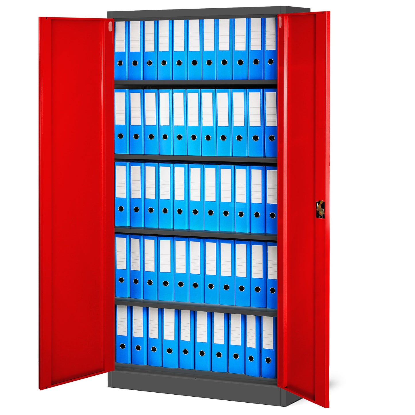 Jan Nowak Metallschrank Jan 185 x 90 x 40 cm - Metall Aktenschrank Abschließbar mit 2 Türen, Mehrzweckschrank mit 5 Ebenen, Büroschrank aus Stahlschrank mit Pulverbeschichtung - Anthrazit-Rot
