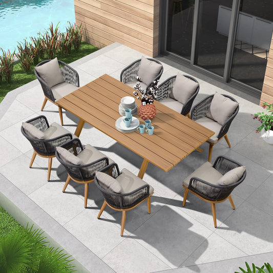 PURPLE LEAF 9-TLG Gartenmöbel Aluminium Terrassenmöbel 8 Gartenstühle mit Tisch Rostfrei Balkonmöbel Essgruppe Gartengarnitur, Natur