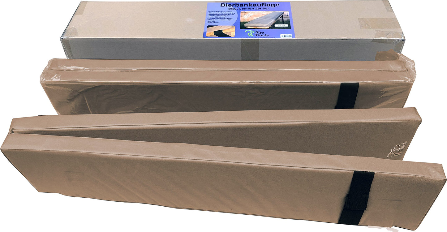 TwoTracks Premium Bierbankauflage BiBa Comfort 5cm 2er Set - 220 x 25 x 5cm,Faltbar, Beige