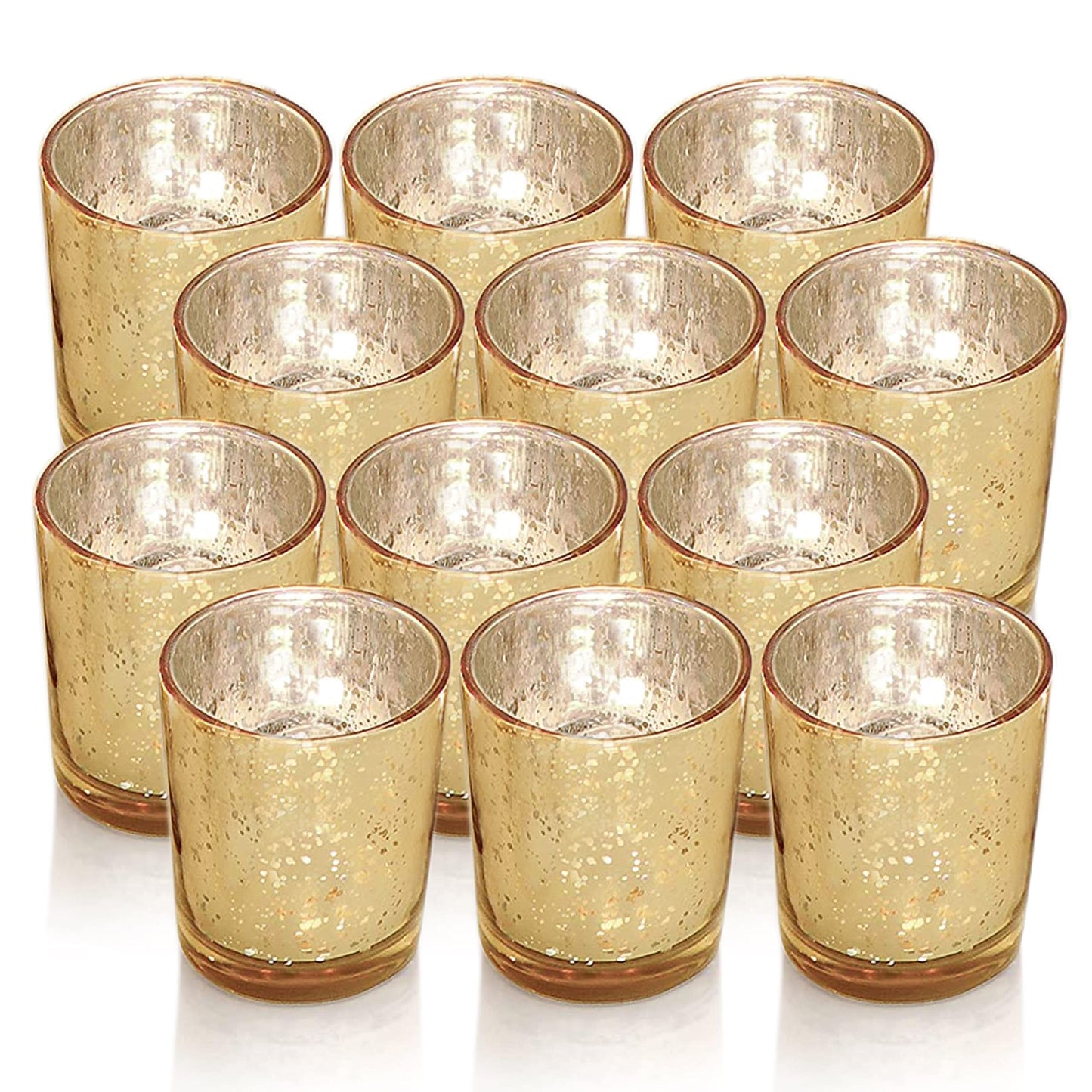 Gold Teelichtgläser 12er Set, Gefleckt Teelichthalter Glas, Votivkerzenhalter, Perfekte Tafelaufsätze für Hochzeit Part Heimdekoration