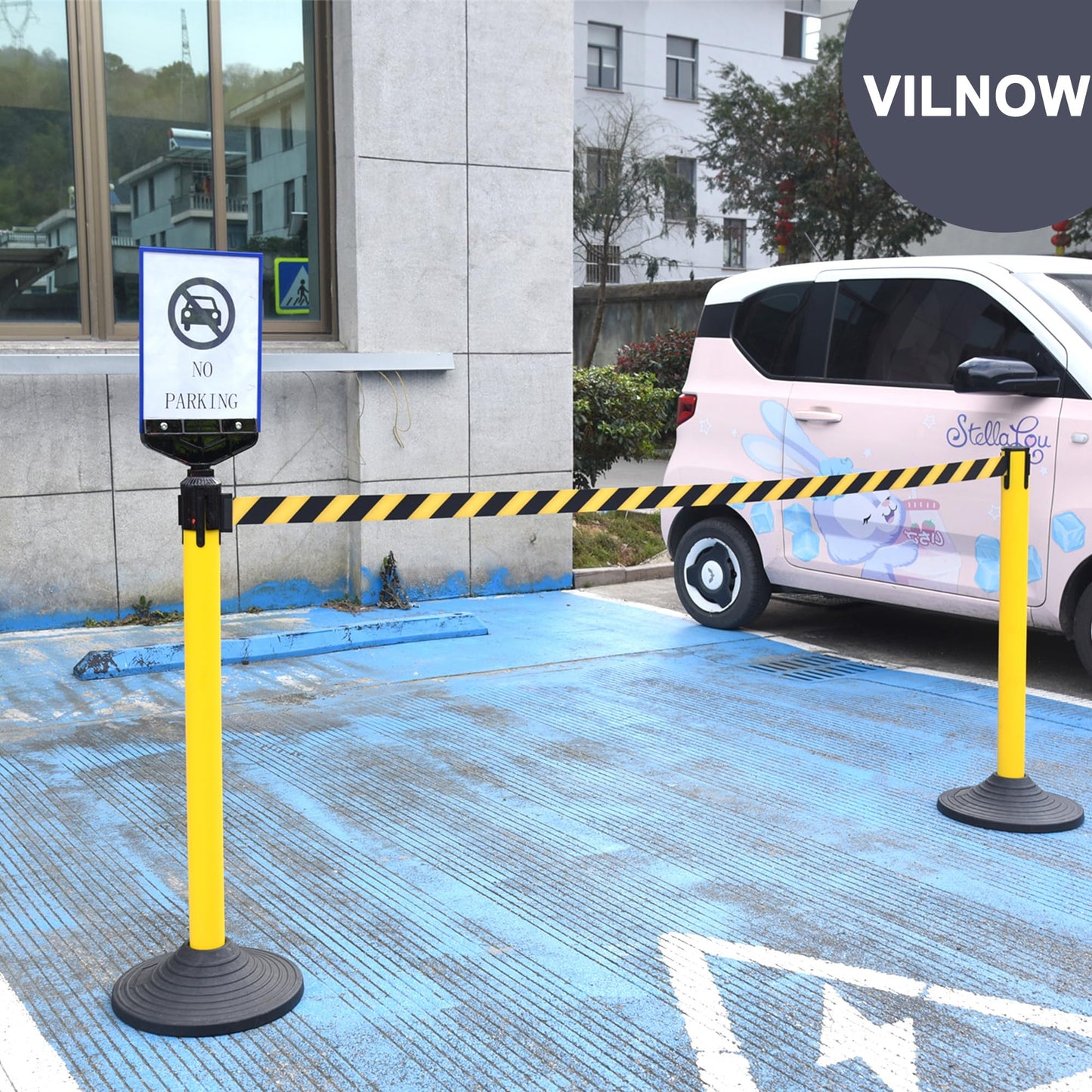 Vilnow Edelstahl Absperrpfosten Seil Abgrenzungsständer,4 Packung Crowd Control Barriers,Gelb-schwarz,wird in Flughäfen, Hotels und Ausstellungshallen verwendet