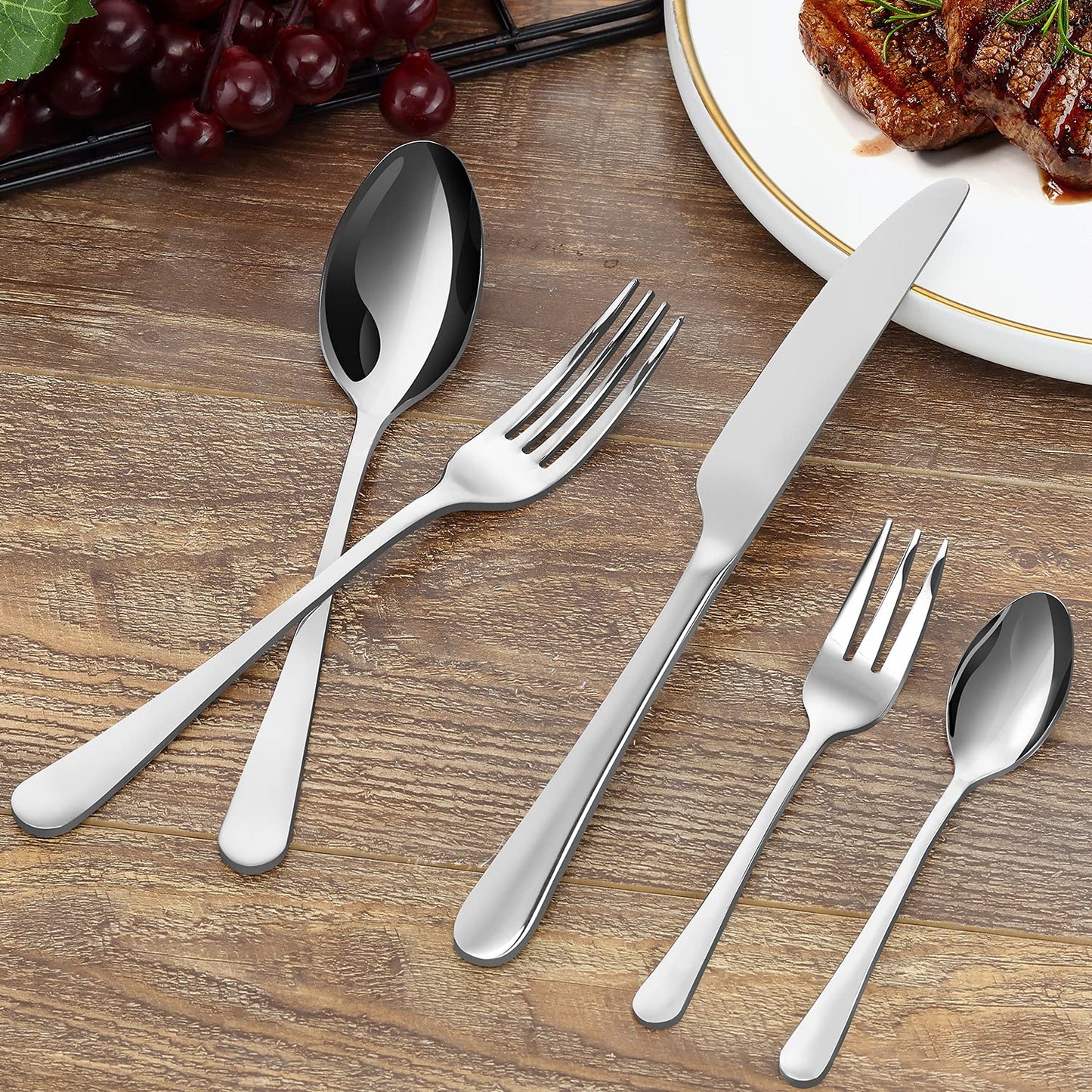 BEWOS Besteck Set für 6 Personen, 30 teilig Essbesteck Set inkl. Messer, Gabel, Löffel, Besteck Edelstahl Spiegelpoliert, Spülmaschinenfest