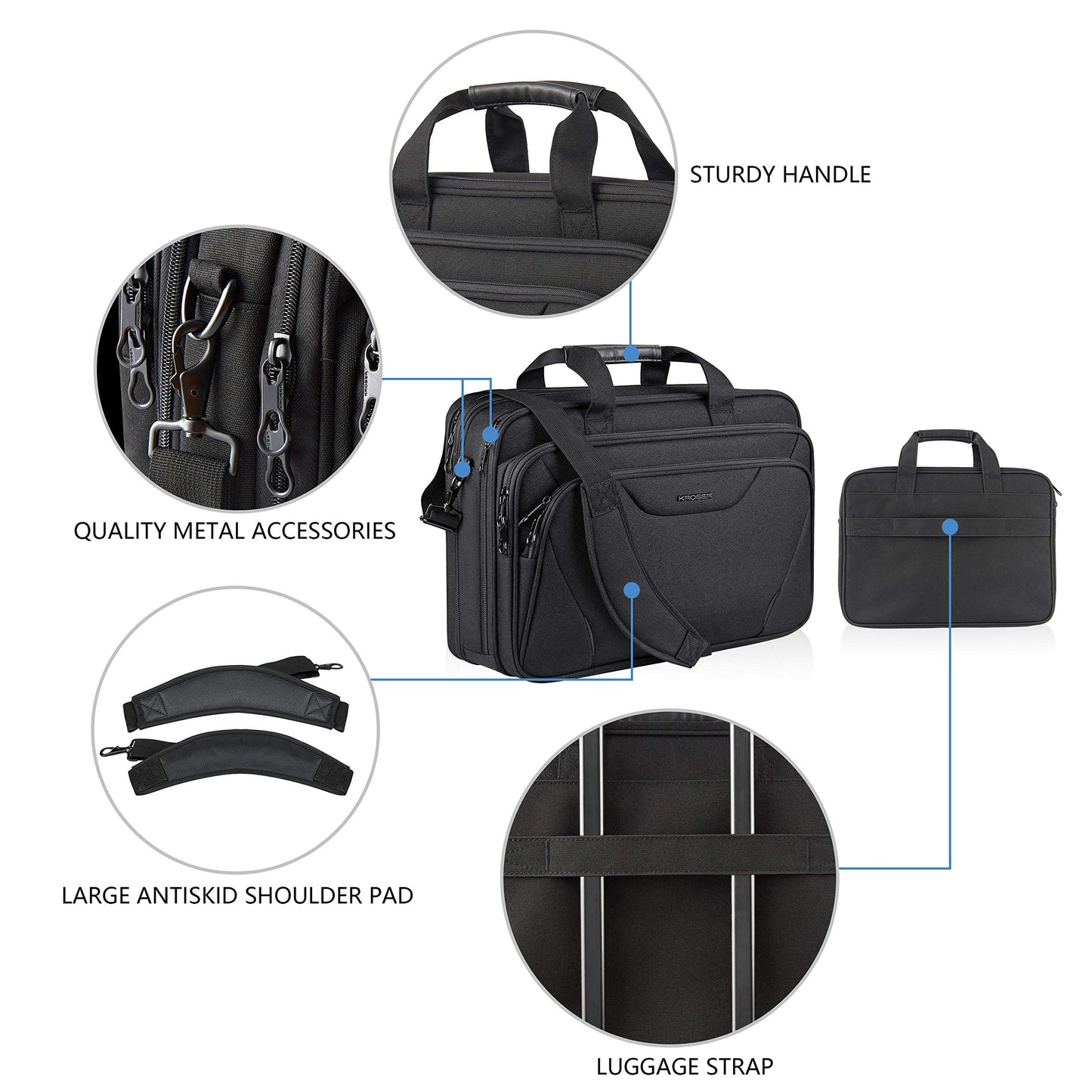 KROSER 18 Zoll Handtasche, Laptoptasche bis 17,3 Zoll, wasserdicht, dehnbar, Dokumententasche mit Schultergurt, für Reisen/Geschäft/Schule/Herren/Damen, Laptop Bag