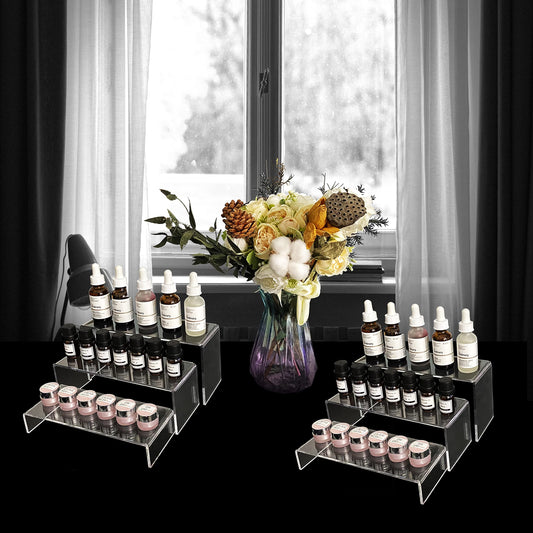 6 Stück Acryl Klare Display Regal Riser Stand Ständer 2 Sets 3 Größen Schmuck Display Shelf Buffets Cupcakes Figuren Präsentations Verkaufsständer Dessert Organizer Deko Schuhregal (Klar)