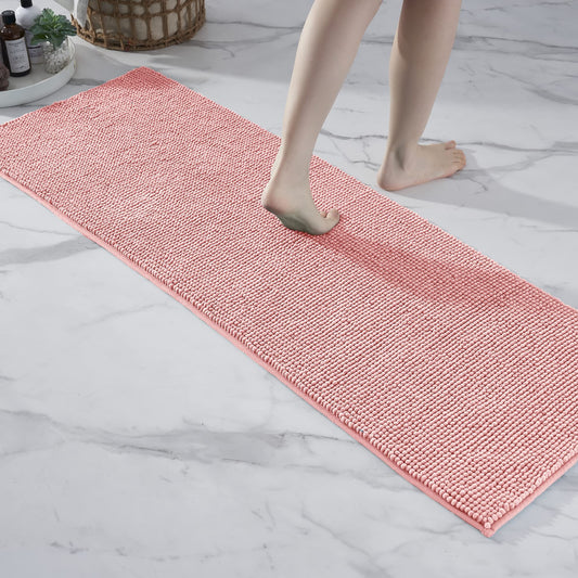Decomira Badematte rutschfest | Als Badteppich Set kombinierbar | Badezimmer-Teppich Bad-Vorleger waschbar aus Chenille | Duschvorleger für Dusche, Badewannen, WC Deko | Rosa - 50x150 cm