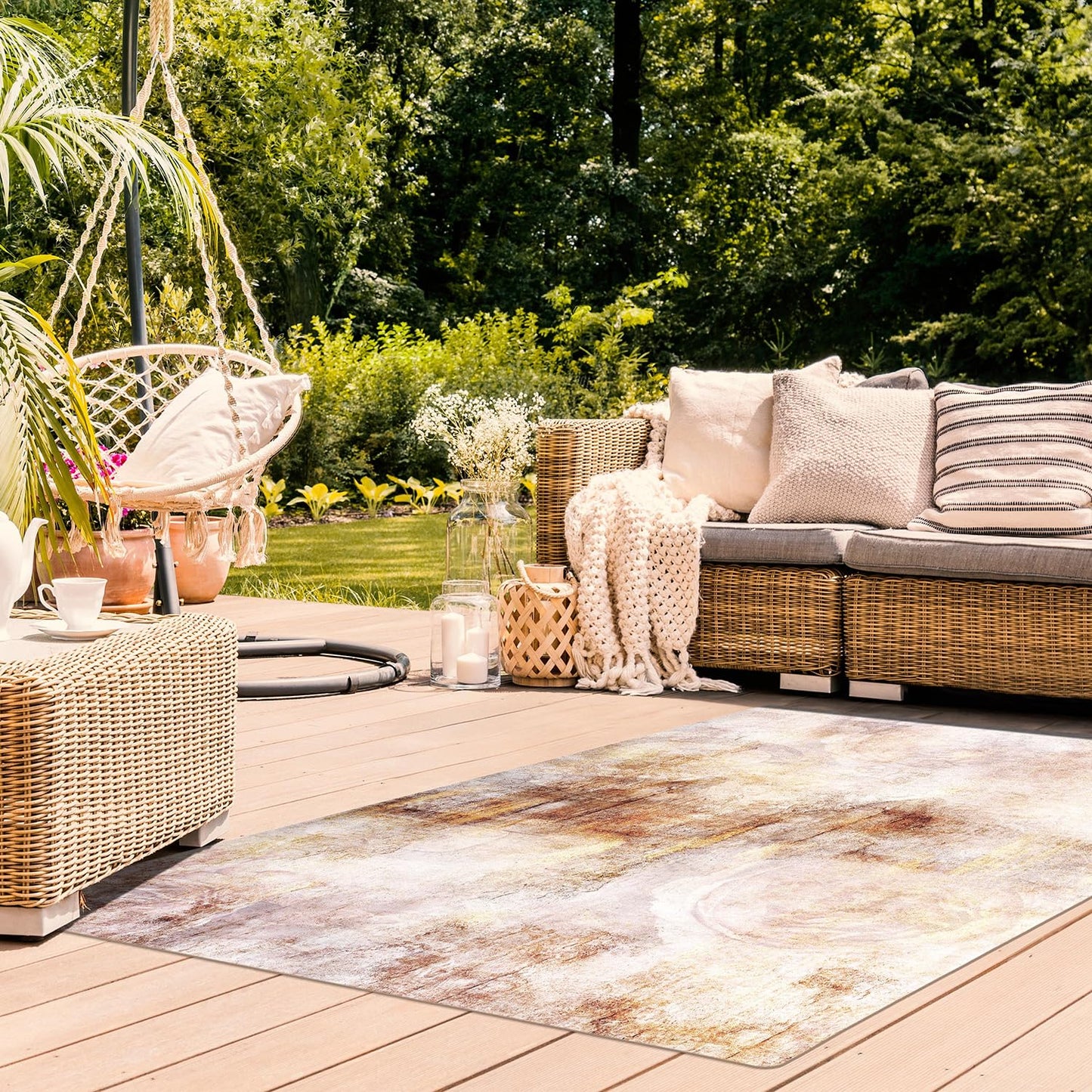 murando - Vinyl Teppich 90x60 cm - PVC Küchenteppich für Wohnzimmer Schlafzimmer Outdoor Läufer Küche Vinylteppich Dünn rutschfest Balkonteppich Design Abstrakt Beton Effekt Beige f-A-0911-bi-a