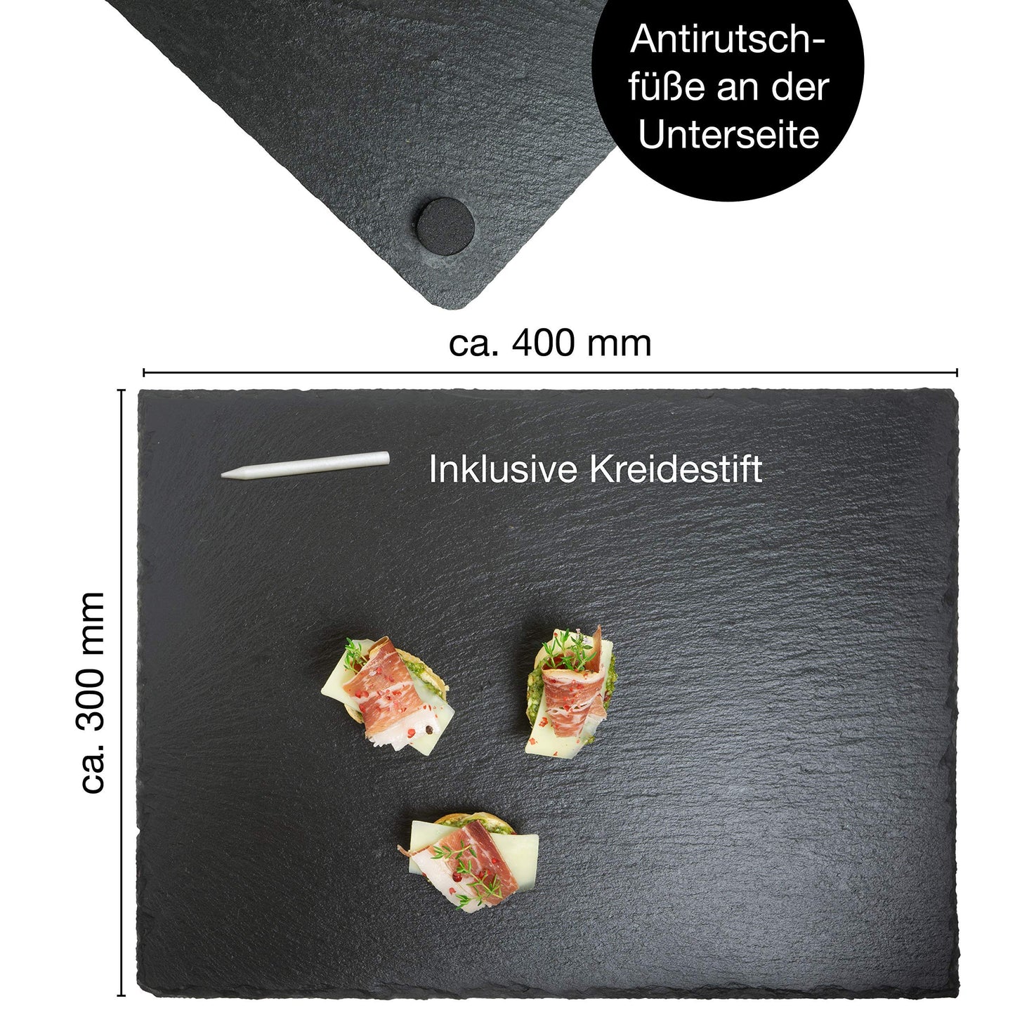 Moritz & Moritz 6 x Schieferplatte Servierplatte 30x40 cm mit Kreidestift - Schieferplatten fürs Buffet, Sushi und Käse - Perfekt zum Anrichten und als Deko