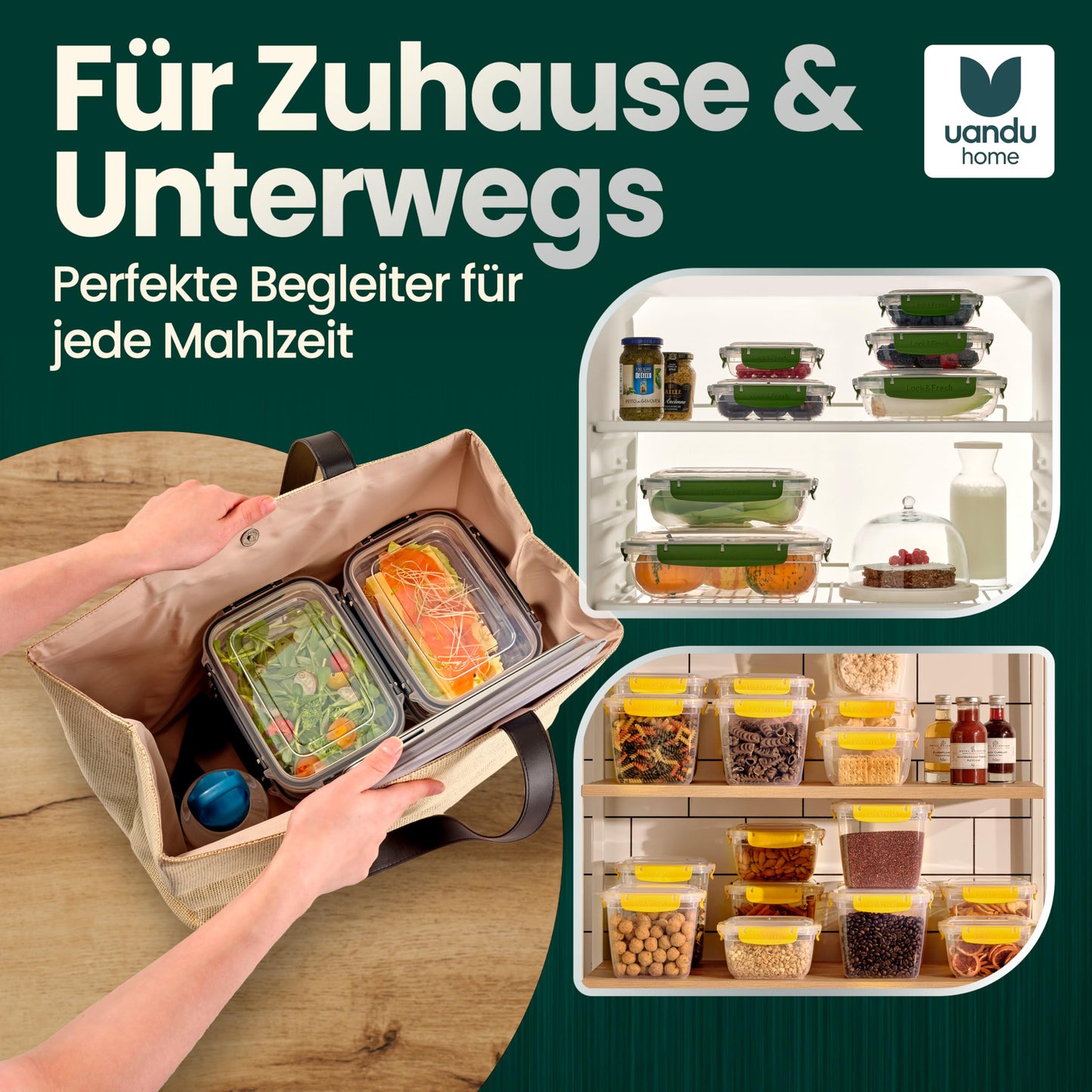 uandu Frischhaltedosen mit Deckel für Lebensmittel, 5er Tupperdosen Set, Vorratsdosen mit Deckel Luftdicht Set, Meal Prep Boxen, Mikrowellengeschirr mit Deckel und Gefriergeeignet, BPA frei Kunststoff