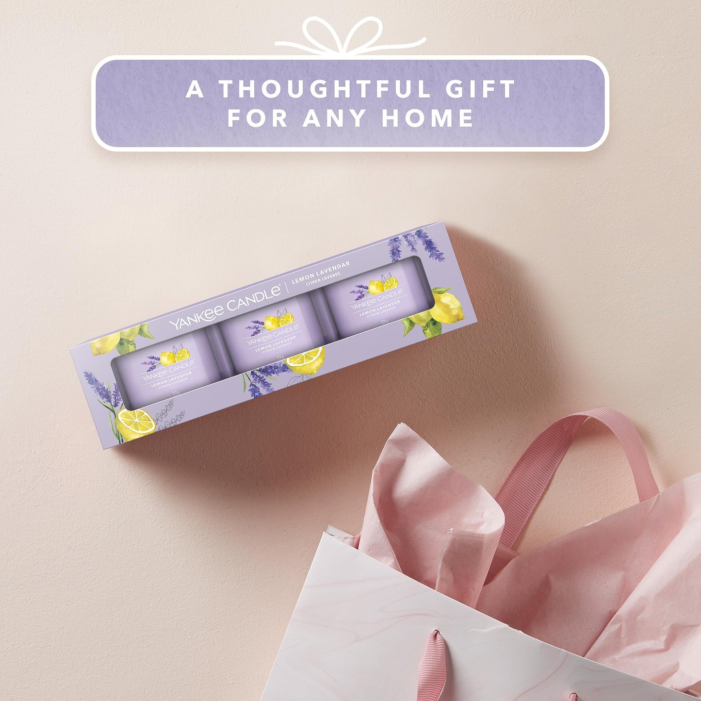 Yankee Candle Duftkerzen-Geschenkset | Votivkerzen mit Lemon Lavender | Soja-Wachs-Mix | 3 Teile